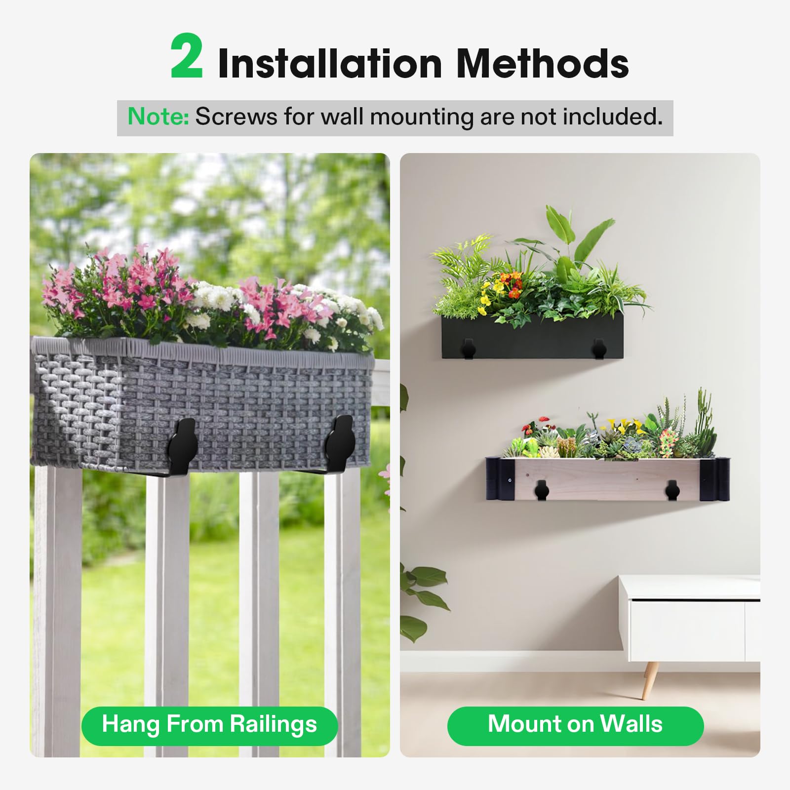 VIVOSUN Adjustable Planter Box Brackets - Heavy Duty Carbon Steel Flower Box Holders for Railings, Fences, Walls & Window Sills - Universal Fit (2-Pack) - Perfect for Balcony Gardens, Window Decor & Outdoor Plant Displays