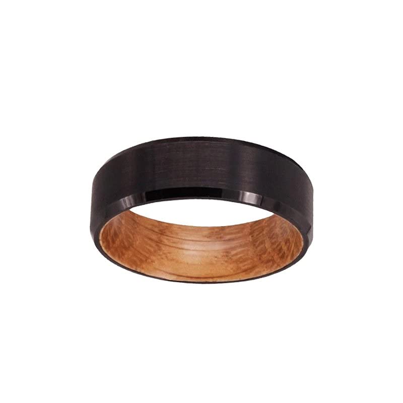 Black Whiskey Barrel Tungsten & Wood Wedding Band for Men - Reclaimed Wood & Tungsten Carbide Ring - Perfect for Grooms, Anniversary Gifts & Outdoor Enthusiasts