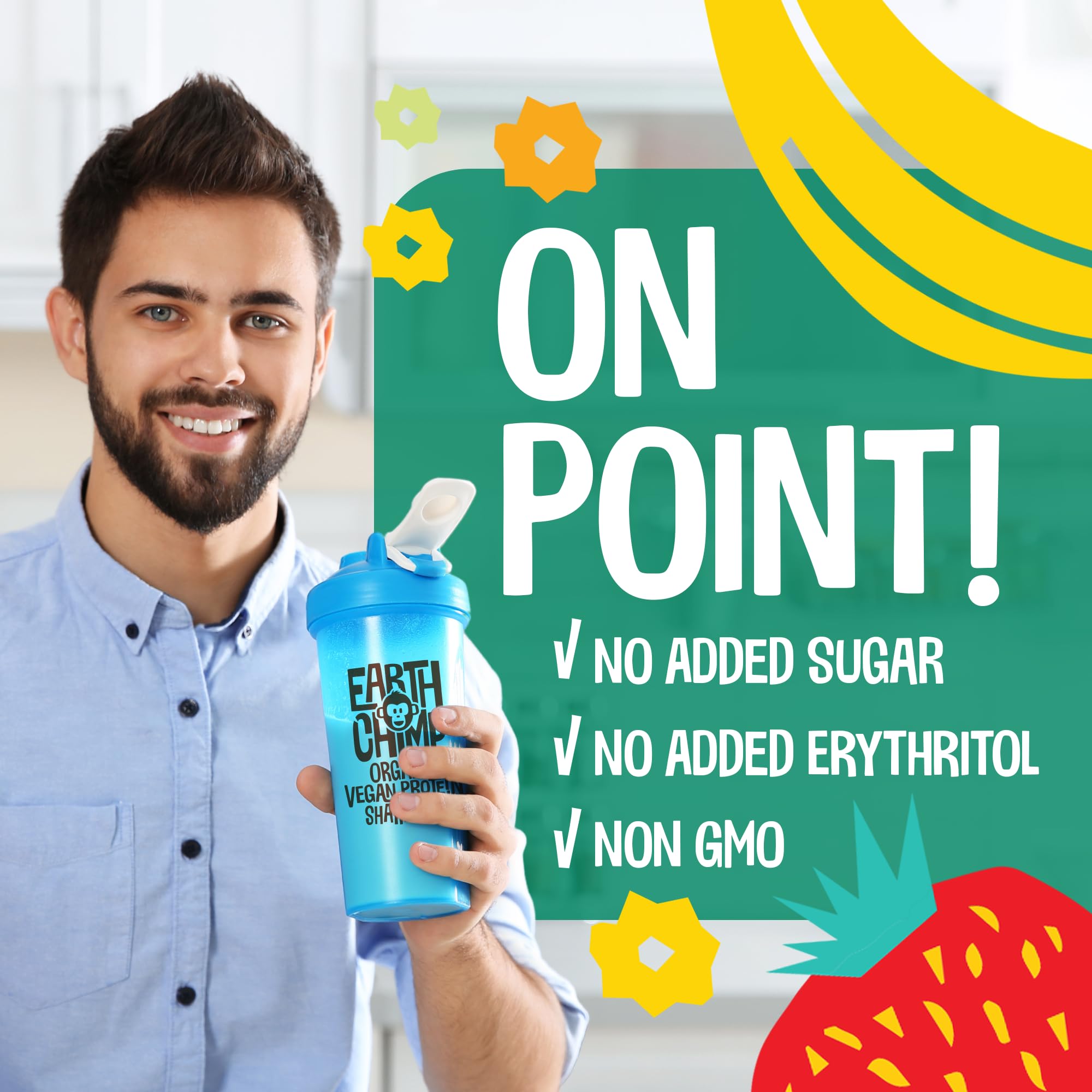 EarthChimp Organic Vegan Protein Powder with Probiotics - Non-GMO, Dairy-Free, Plant-Based Protein for Women & Men - Gluten-Free, Whey-Free - 26 Servings (32oz, Unsweetened) - Perfect for Post-Workout Recovery, Smoothies & Healthy Meal Replacement