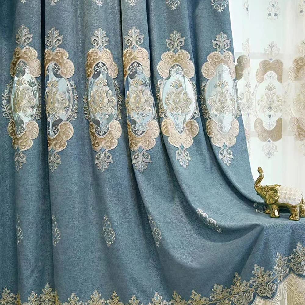 Luxury European Style Semi Blackout Curtains - Floral Embroidered Drapes for Living Room & Bedroom - 102x114 Inches (2 Panels) - Perfect for Sliding Glass Doors, Windows & Home Decor