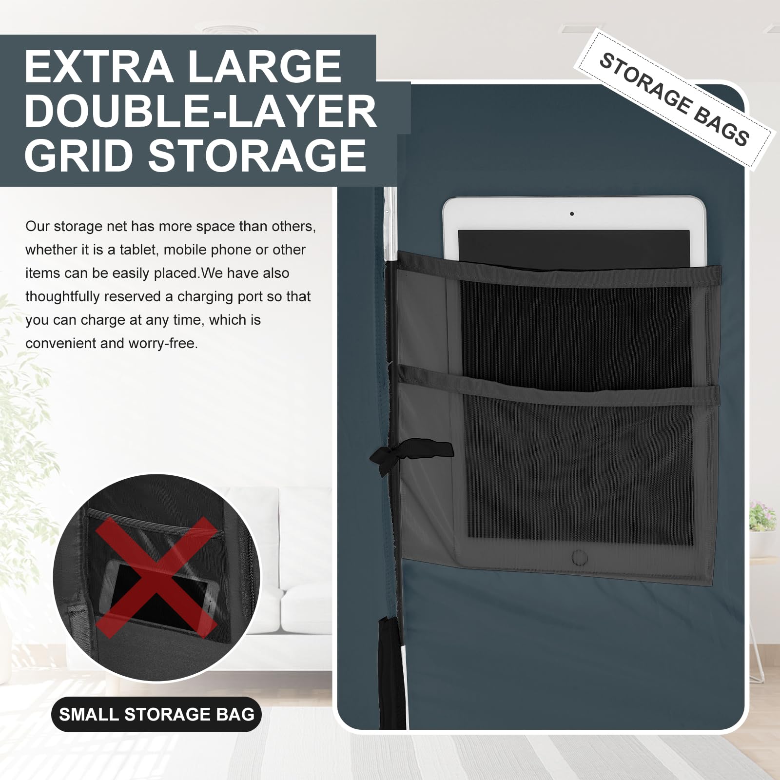 **Full Size Bed Tent Canopy - Portable Blackout Privacy Tent for Kids & Adults, Warm & Breathable Indoor Sleeping Tent (Navy Blue, Mattress Not Included) - Perfect for Camping, Sleepovers, and Light Reduction**