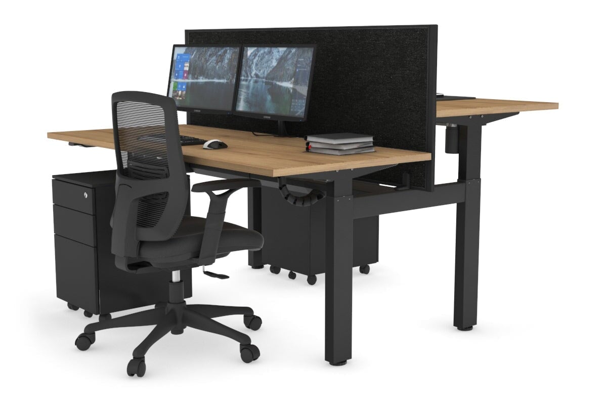 Adjustable 2-Person H Bench Workstation - Black Frame [1400L x 700W] for Office, Home, or Co-Working Spaces - Ergonomic Height Adjustment for Comfortable Seating
