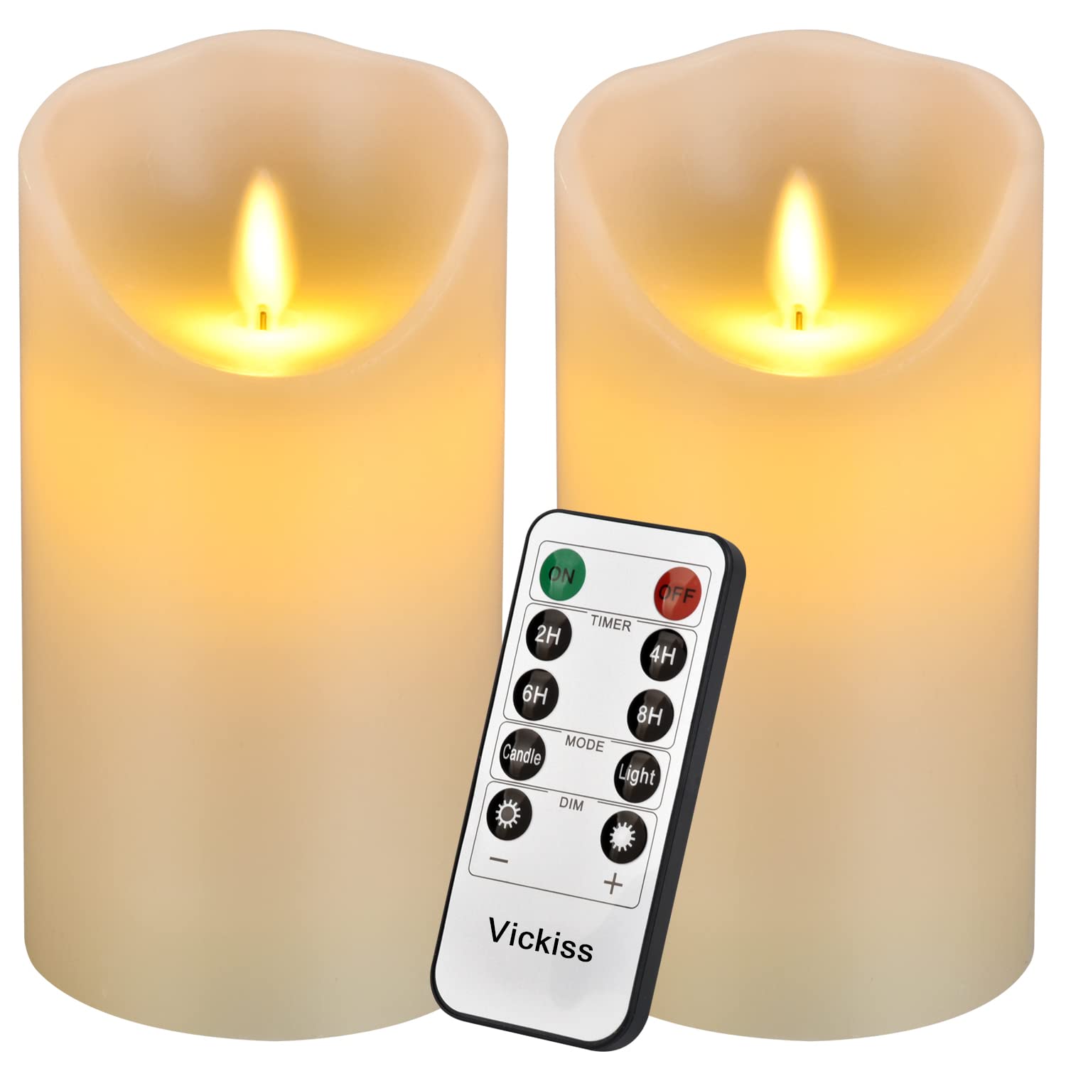 Vickiss Flameless LED Candles - Battery Operated Real Wax Pillar Candles with 10-Key Remote & 24H Timer (2 Pack, 3.25