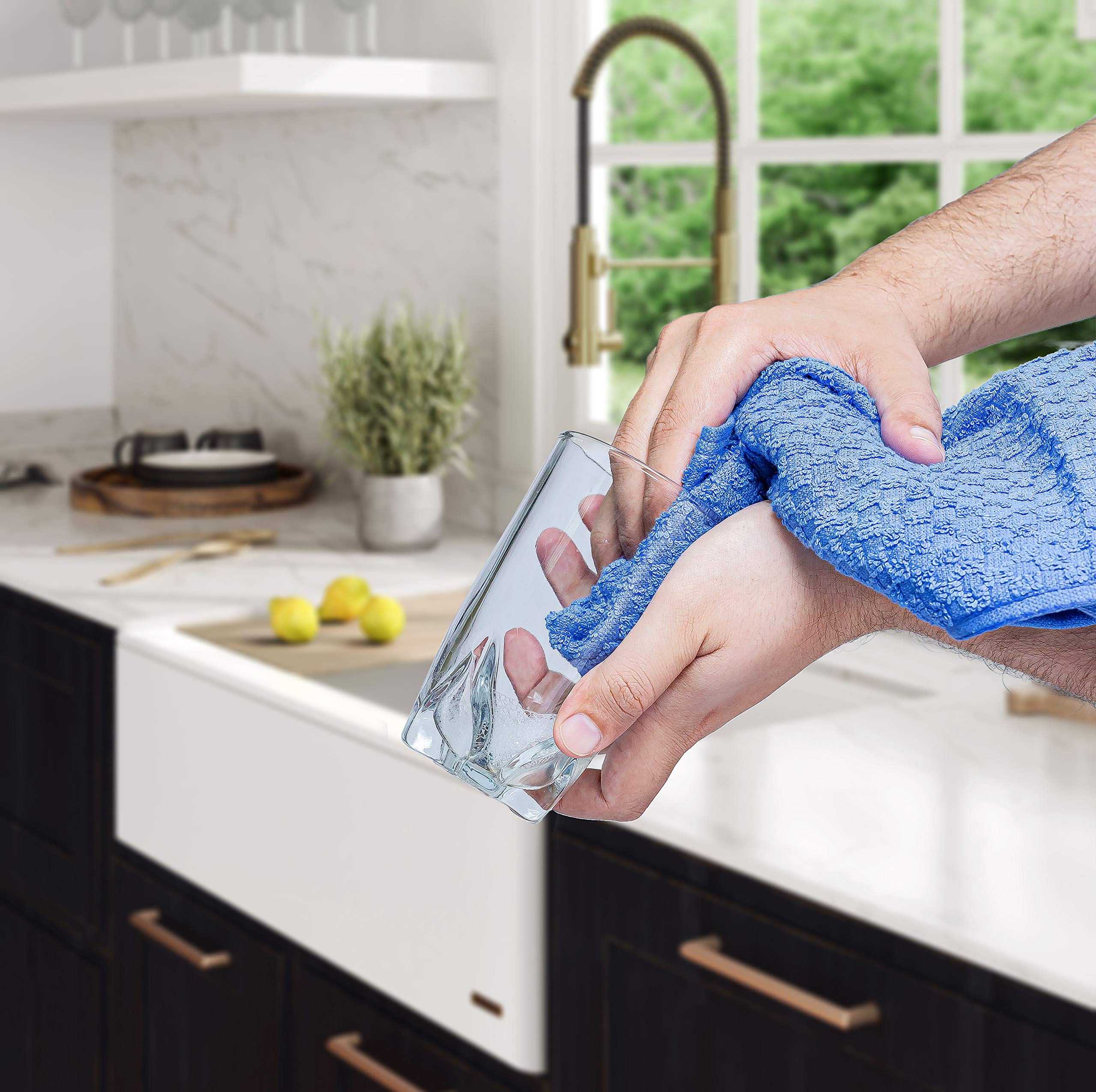 Premium 12-Pack Cotton Dish Towels Set - 15x25 Inch, Ultra Soft & Absorbent - Multipurpose Kitchen Towels for Cleaning, Drying, Tea Towels & Household Use (Blue) - Ideal for Kitchen, Bathroom & Daily Cleaning Tasks