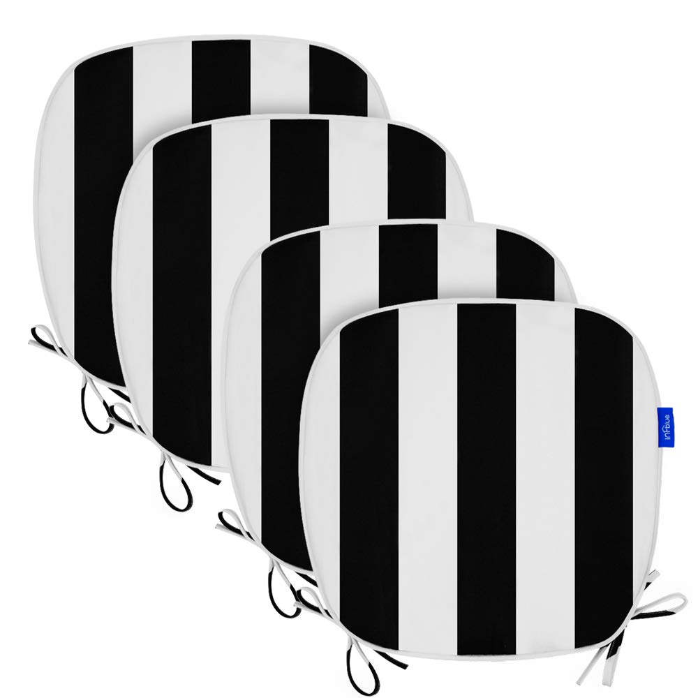 Outdoor Chair Cushions Set of 4 - U-Shaped Waterproof Seat Pads for Patio, Garden & Deck Furniture - Black Striped Design - Perfect for Backyard, Poolside & Outdoor Relaxation
