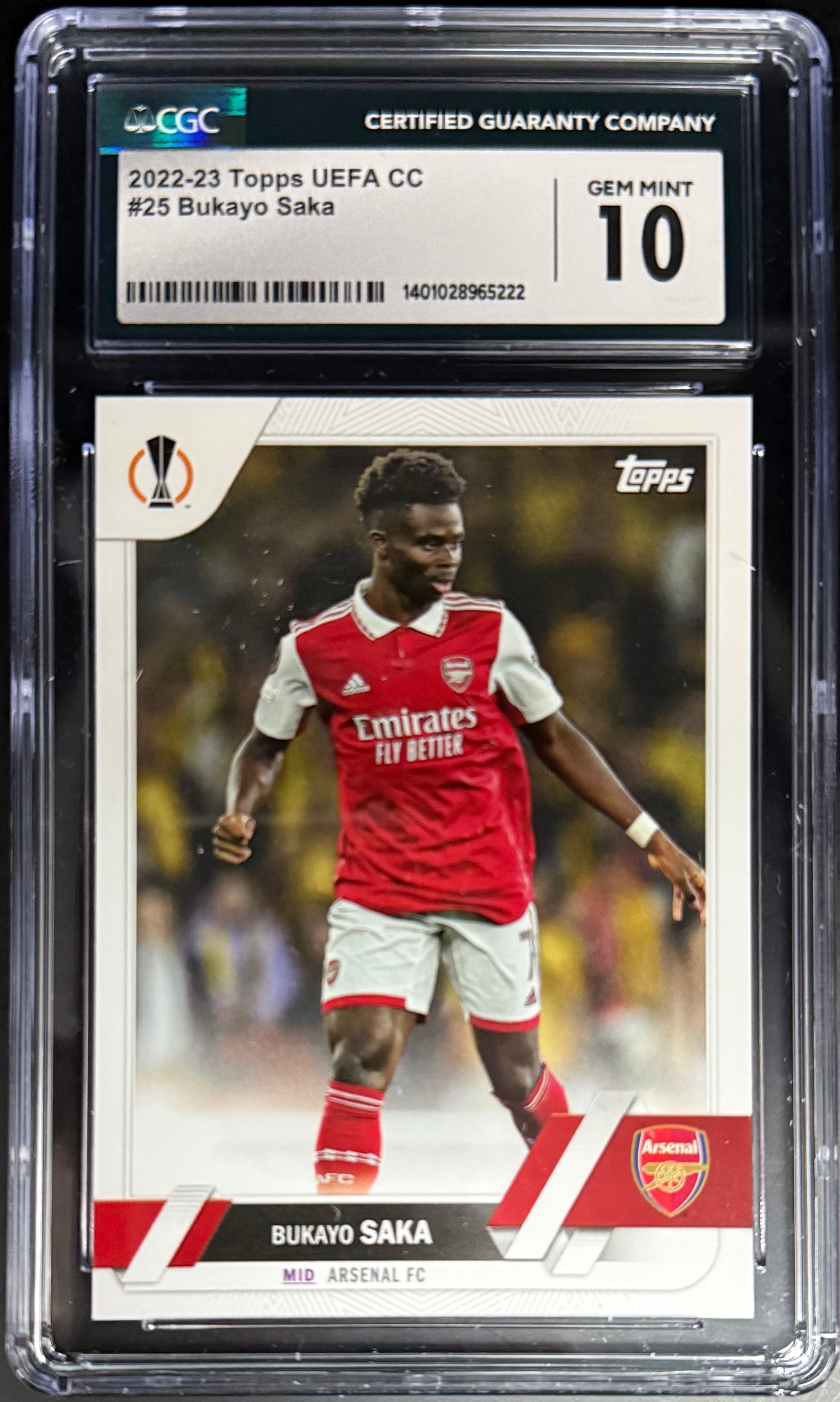 Topps Bukayo Saka Base Card UEFA Club Competitions 2022-23 #25 CGC 10 Graded - Perfect for Soccer Collectors, Display & Investment