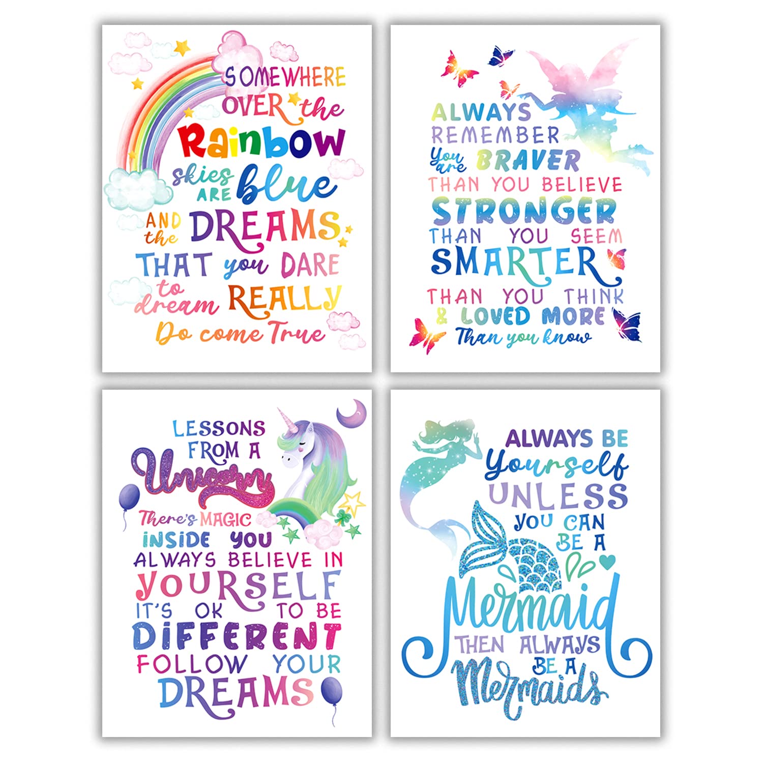 MTL HOE Positive Quote Affirmations Rainbow Fairy Mermaid Unicorn Wall Art Print - Inspirational Poster for Teen Girls Room Decor (8x10 Unframed) - Perfect for Bedroom, Bathroom & Kids Room Wall Decor
