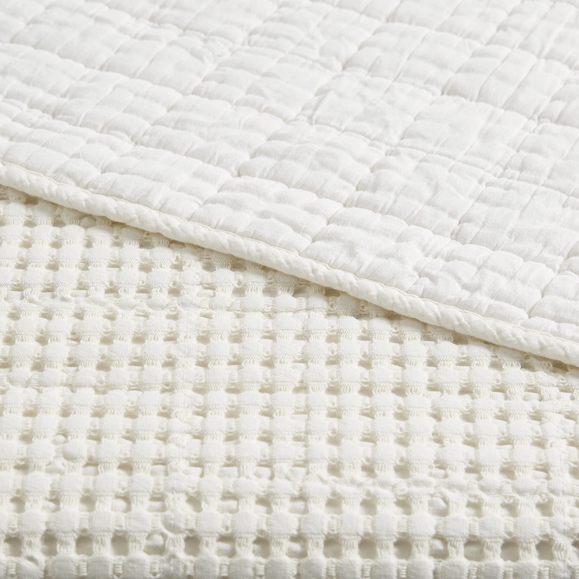 Levtex Home Mills Waffle King/Cal King Quilt Set - Cream Cotton Waffle Bedding - 106