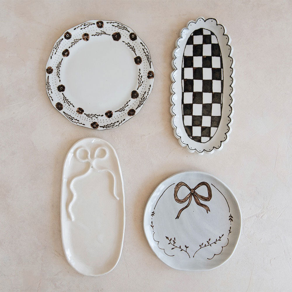 Hand-Painted Ceramic Checkered Tray - Decorative Serving Tray for Coffee, Tea, and Breakfast - Perfect for Home Decor and Gift Giving