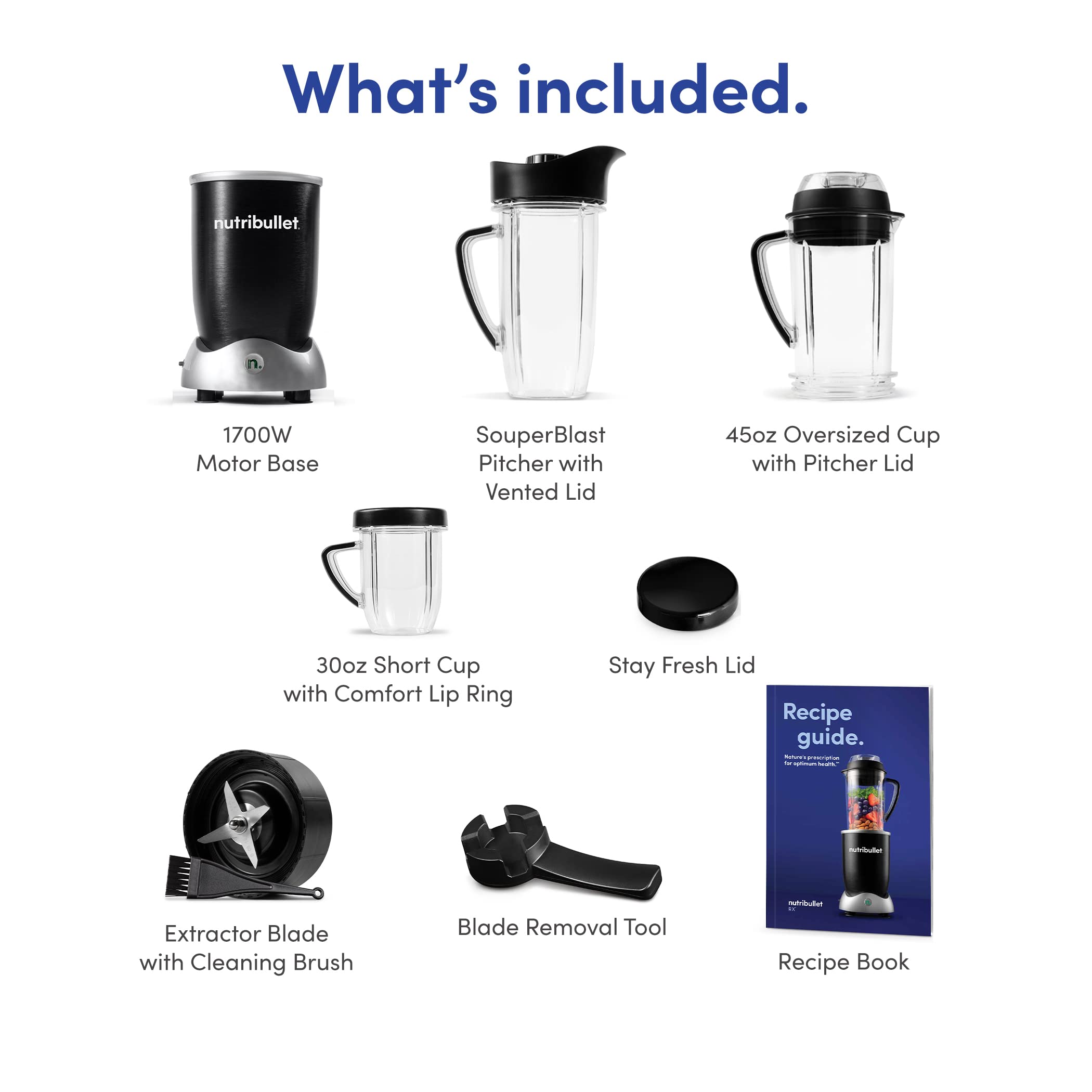 Nutribullet RX 1700W High-Speed Personal Blender - 45oz BPA-Free Container for Protein Shakes, Smoothies, Meal Prep & Frozen Drinks - Powerful Countertop Blender for Kitchen, Gym & Office (Black, Model N17-1001)