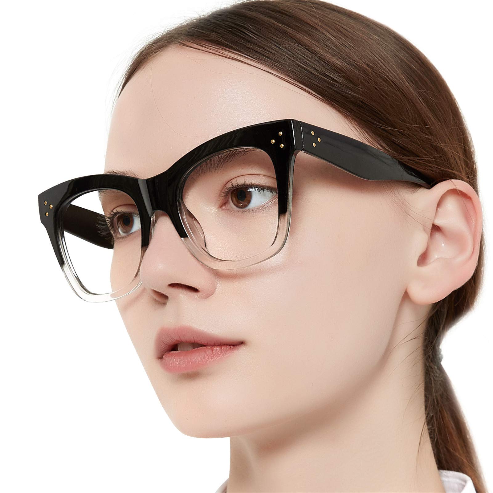 OCCI CHIARI Blue Light Blocking Reading Glasses for Women - Anti Glare Computer Glasses with Durable Frames (0.0 to 6.0 Strength Options) - Black Clear Lens 3.0 Magnification - Perfect for Office Work, Screen Time & Digital Eye Strain Relief