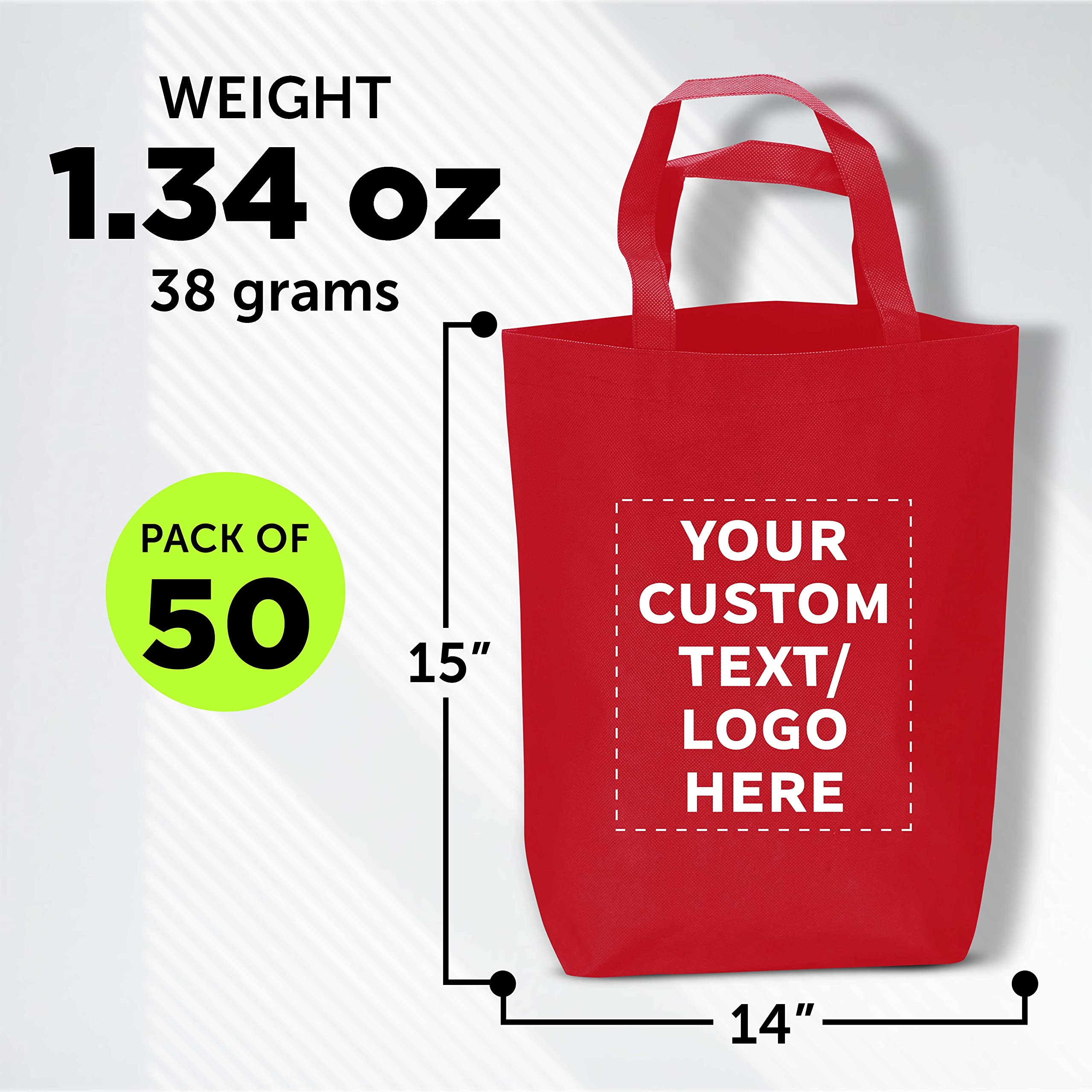 Custom Large Heavy Duty Reusable Tote Bags - Bulk Pack of 50 Personalized Grocery & Shopping Bags - Durable Promotional Bags for Business Branding & Advertising - Red - Perfect for Retail Stores, Trade Shows & Eco-Friendly Shopping