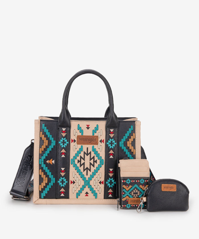 Wrangler Aztec Embroidered Whipstitch Tote Bag for Women - Stylish Boho Shoulder Bag for Travel, Beach & Shopping