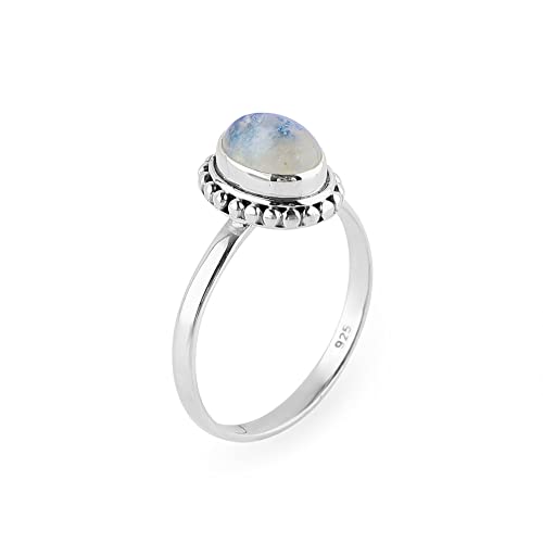 925 Sterling Silver Rainbow Moonstone Ring - Handmade Natural Gemstone Jewelry for Women - Boho Crystal Ring for Birthday, Promise, Victorian Wedding Gift - Size US 7 - Perfect for Everyday Wear & Special Occasions