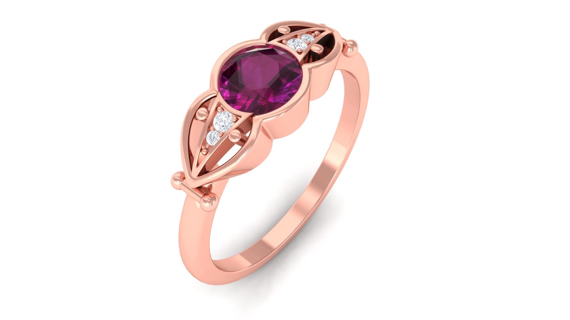3/4 CT Rhodolite and Diamond Ring - 5mm Solitaire Bezel Set in 14K Solid Gold | Vintage Inspired Jewelry for Weddings, Anniversaries & Special Occasions