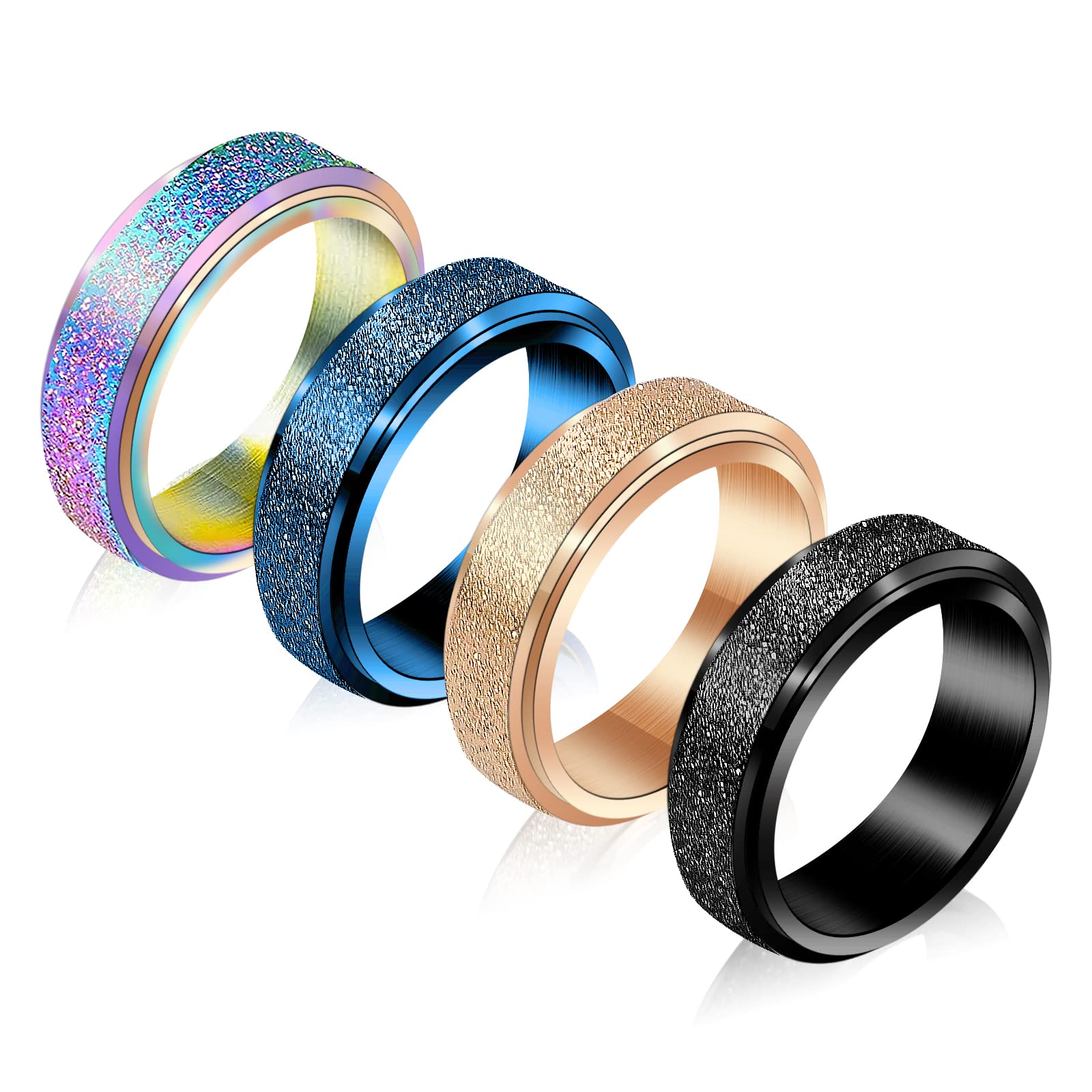 Anxiety Relief Spinner Rings for Women - 4PCS 6MM Titanium Steel Fidget Rings for Stress & Anxiety (Size 5-12) - Perfect for Office, Travel & Daily Relaxation