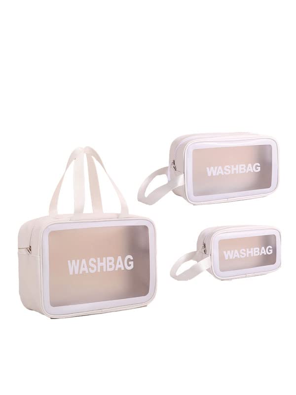 Amso Clear Makeup Pouch Set - 3 Pack Waterproof Cosmetic Organizer Bags for Women & Girls | Travel Toiletry Storage Kit (White) | Perfect for Travel, Gym & Daily Essentials Organization