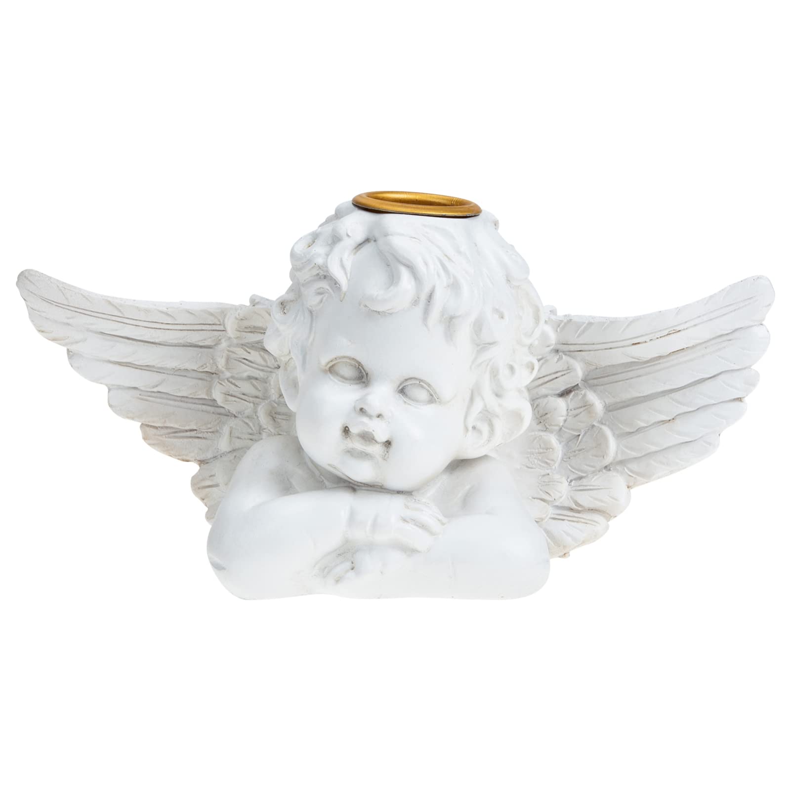 White Angel Figurine Candle Holder - Memorial Gift, Tealight Holder, Desktop Angel Sculpture & Cherub Statue for Home, Garden Decor | Perfect for Memorials, Weddings & Spiritual Spaces