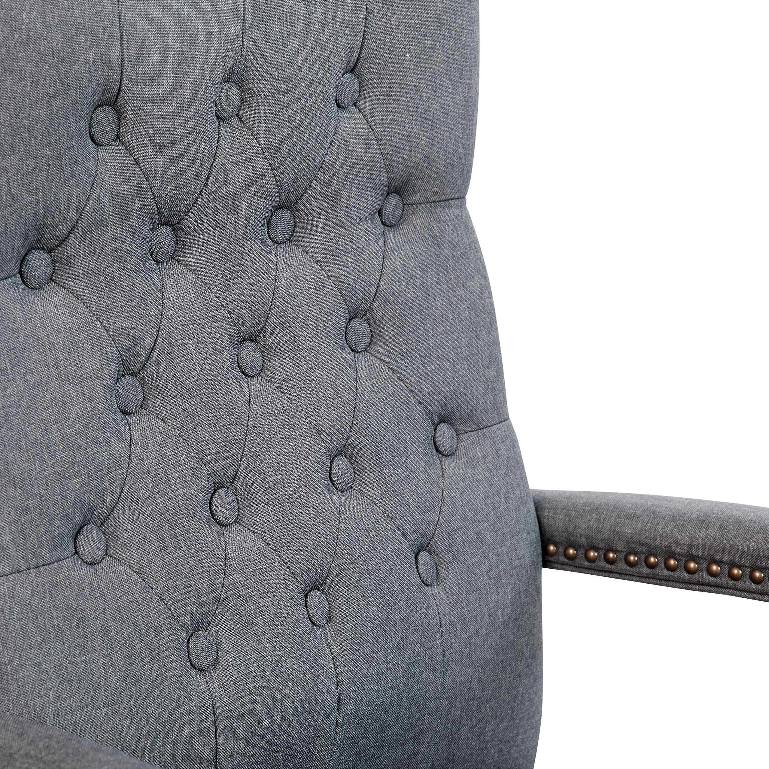 Ergonomic Gray Fabric Tufted Swivel Office Chair with Driftwood Base - Comfortable Traditional Desk Chair for Home Office, Study & Workspace - Adjustable Height & 360° Rotation for Productivity