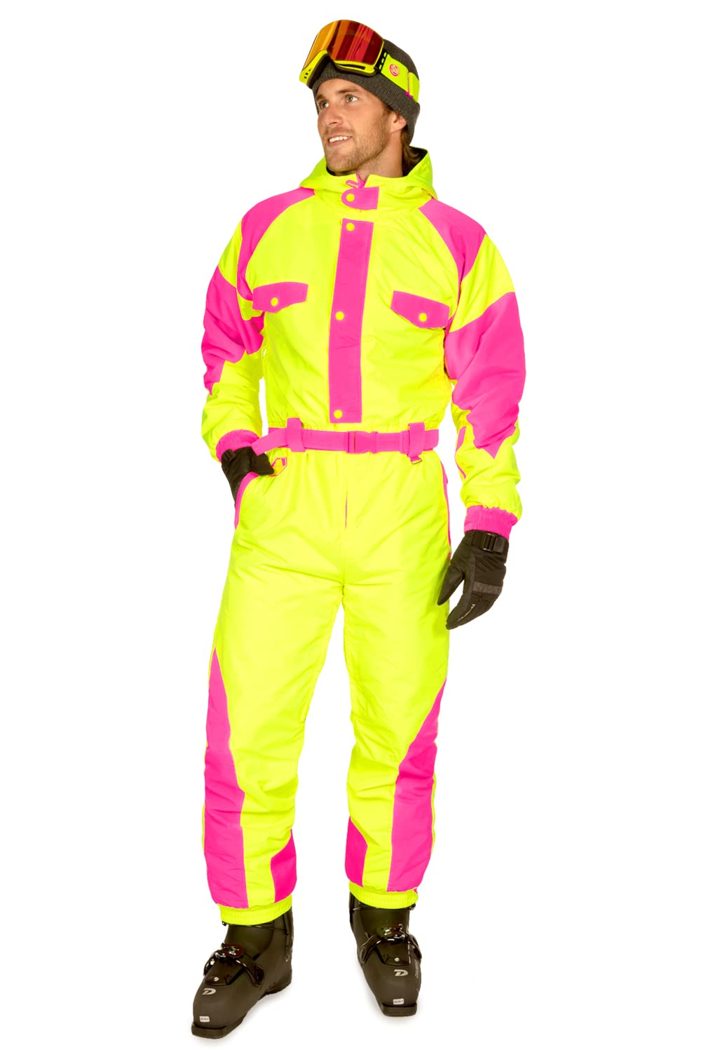 Bright Neon Retro Men's Ski Suits - Waterproof Winter Snowboard Jacket & Pants Set by Tipsy Elves for Skiing, Snowboarding & Cold Weather Outdoor Activities