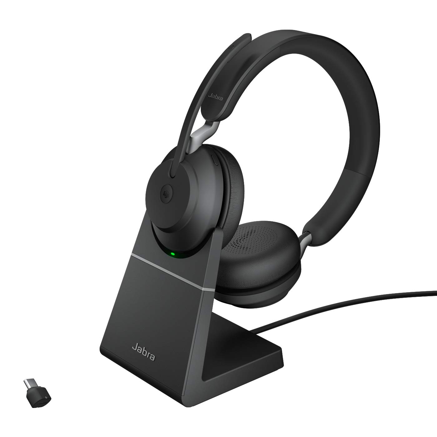 Jabra Evolve2 65 Wireless Headset - USB-C Stereo Headphones with Charging Stand (Black) - Noise Cancelling for Office, Remote Work & Music Listening - Compatible with MS Teams & PC/Mac