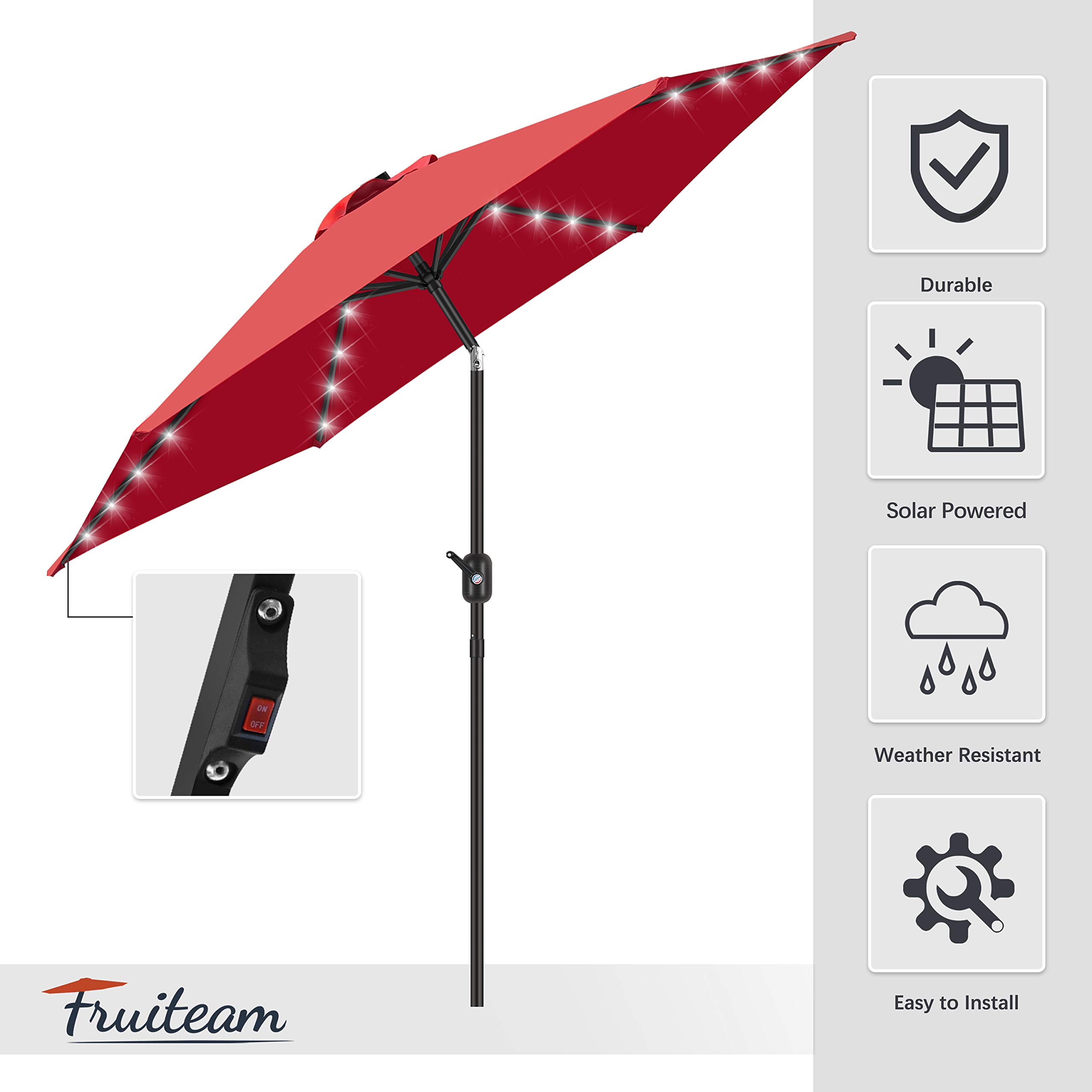 FRUITEAM 7.5 FT Solar LED Patio Umbrella with Lights - Outdoor Cantilever Umbrella with Crank & Tilt Adjustment, Sturdy Aluminum Ribs for Garden, Poolside, Backyard - Perfect for Outdoor Dining, Lounging & Entertaining