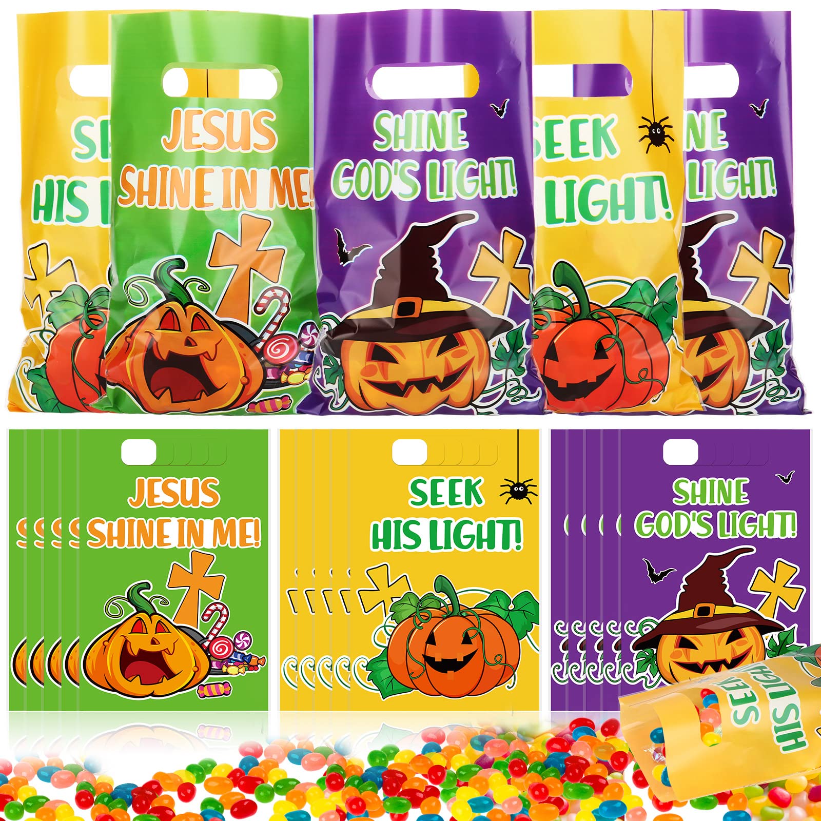 150-Piece Christian Halloween Pumpkin Plastic Goody Bags - Sunday School Supplies, Trick-or-Treat Bags, Church Party Favors & Religious Decorations - Perfect for Halloween Parties, Sunday School Events & Church Gatherings