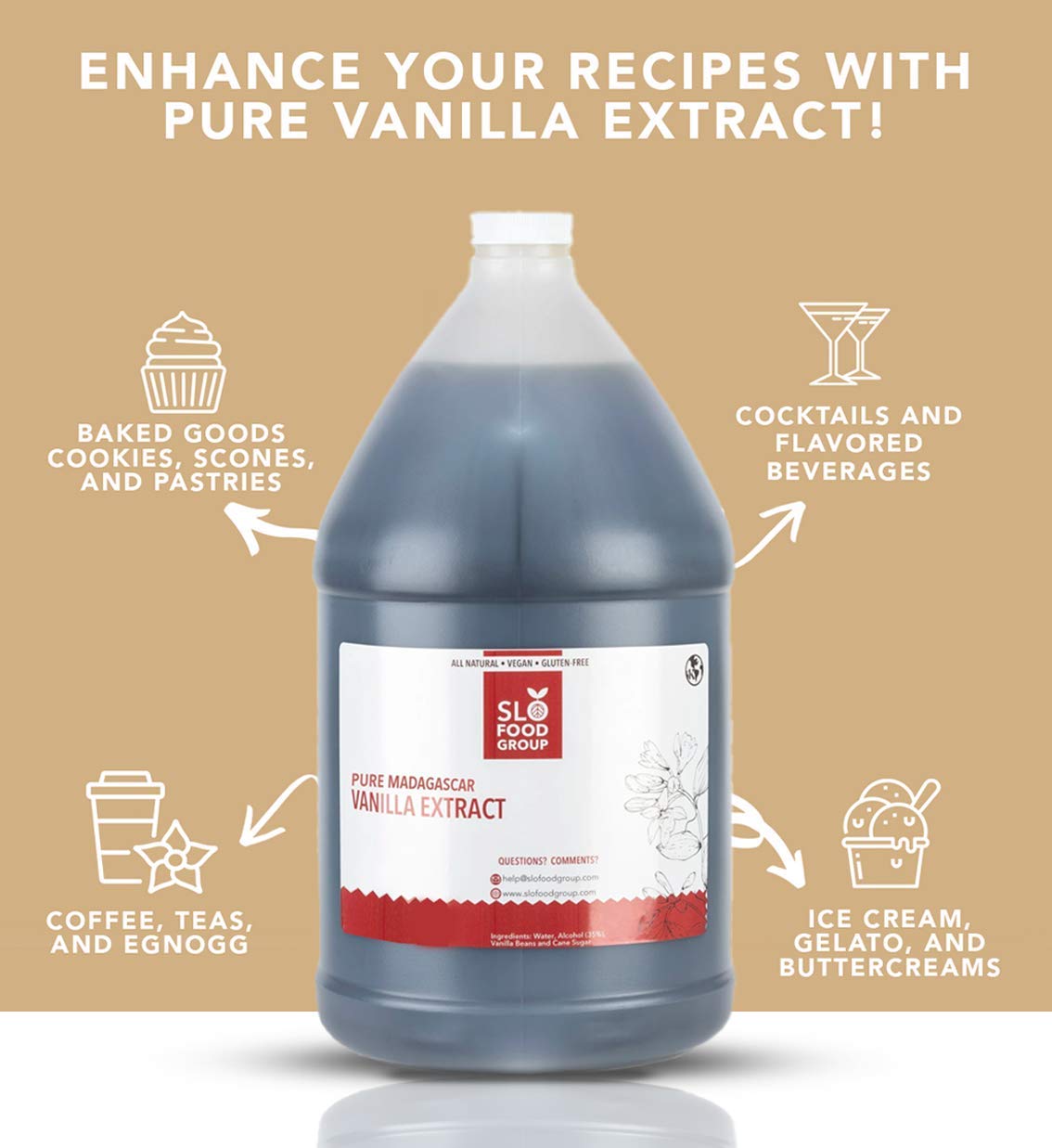 Premium Pure Vanilla Extract - 1 Gallon (128 fl oz) - Made from Madagascar, Uganda & Papua New Guinea Vanilla Beans - Ideal for Baking, Cooking, Ice Cream & Desserts - Natural Flavor Enhancer for Cakes, Cookies & Beverages