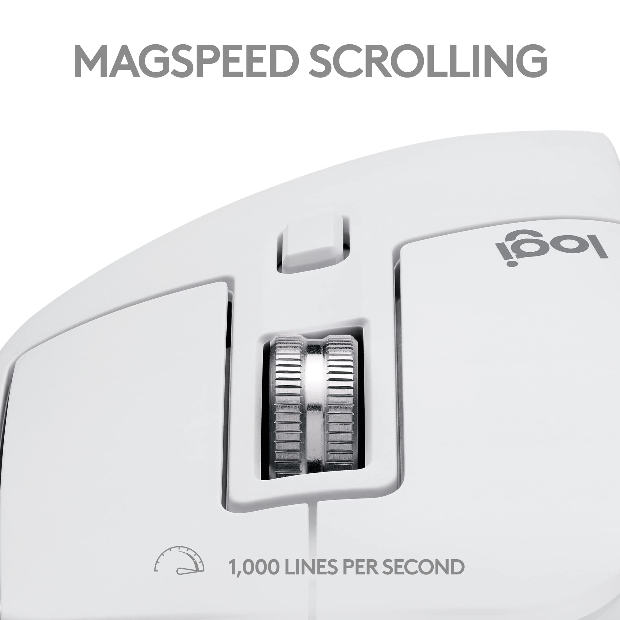 Logitech MX Master 3S Wireless Bluetooth Mouse for Mac - Ultra-Fast Scrolling, Ergonomic Design, 8000 DPI, Silent Clicks, Glass Tracking, USB-C Charging - Compatible with Apple MacBook, iPad - Pale Grey - Perfect for Office Work, Graphic Design & Video Editing