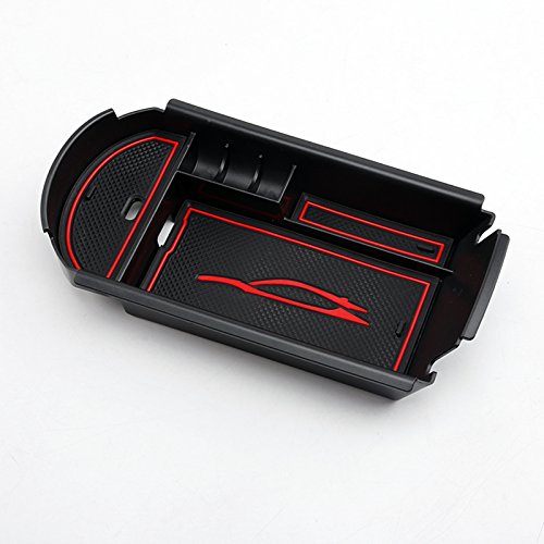 Premium Car Center Console Organizer for Toyota C-HR 2016-2021 | Armrest Storage Box with Non-Slip Red Mat | Perfect for Organizing Phone, Keys & Small Items While Driving