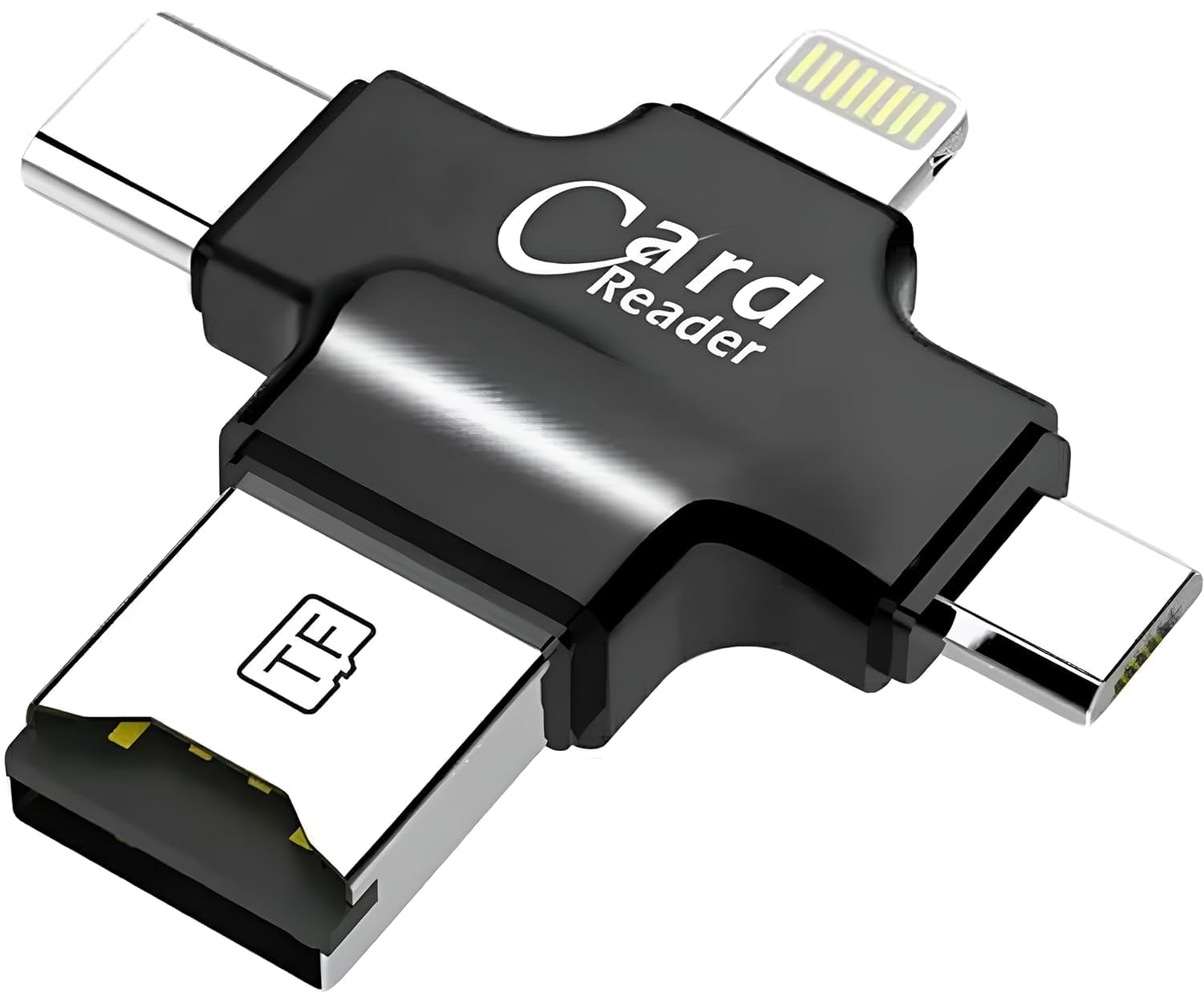 4-in-1 OTG Card Reader with Lightning, Type C, Micro USB & USB Ports - Universal Flash Drive for iPhone, iPad, Android - Transfer Photos/Videos from SDHC Cards (No Memory Included, Silver) - Perfect for Travel, Photography & File Sharing Between Devices