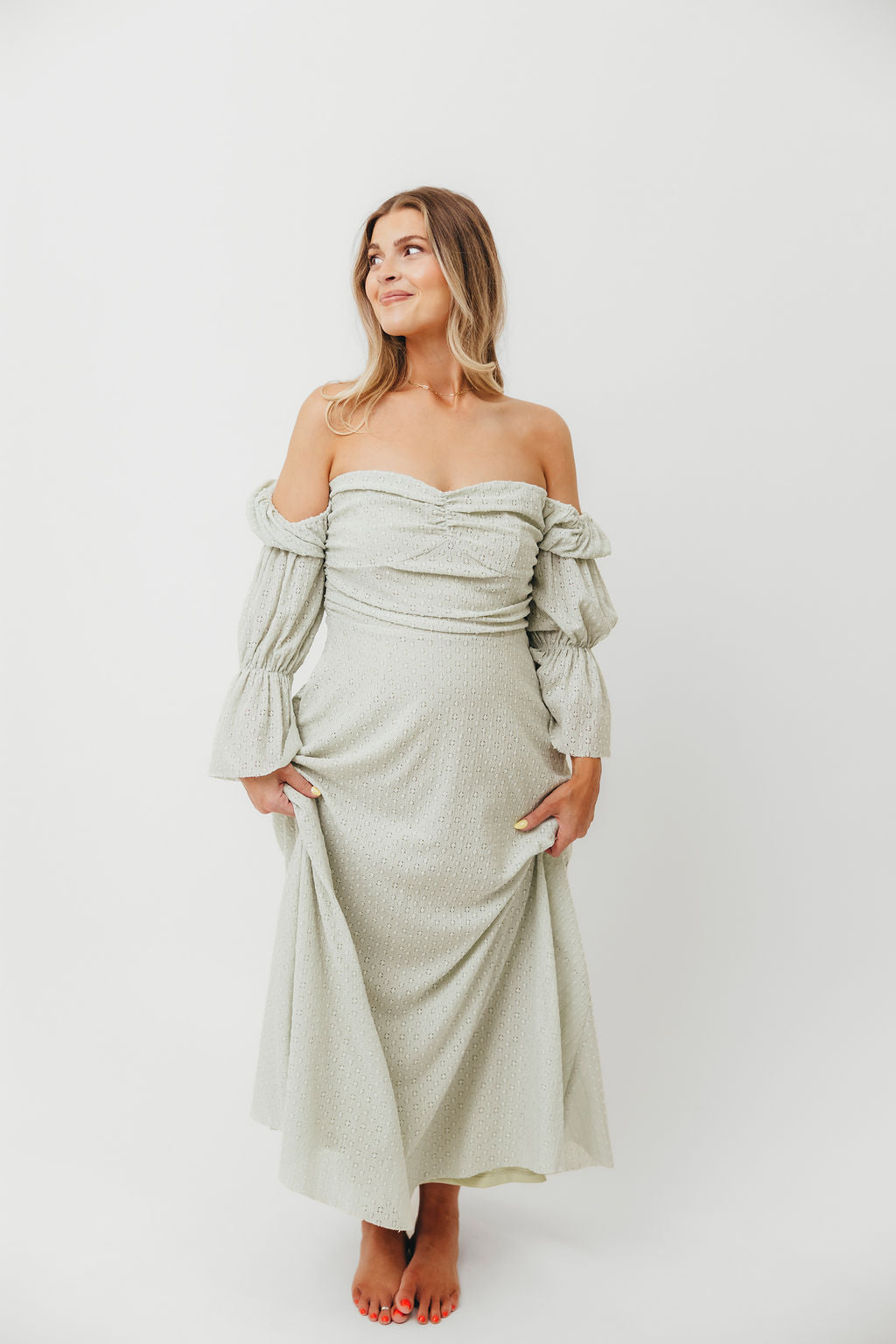 Corrine Tiered Sleeve Maxi Dress with Pockets - Bump Friendly Maternity Dress, Inclusive Sizing (S-3XL) in Refreshing Mint Green | Perfect for Baby Showers, Beach Vacations & Summer Weddings