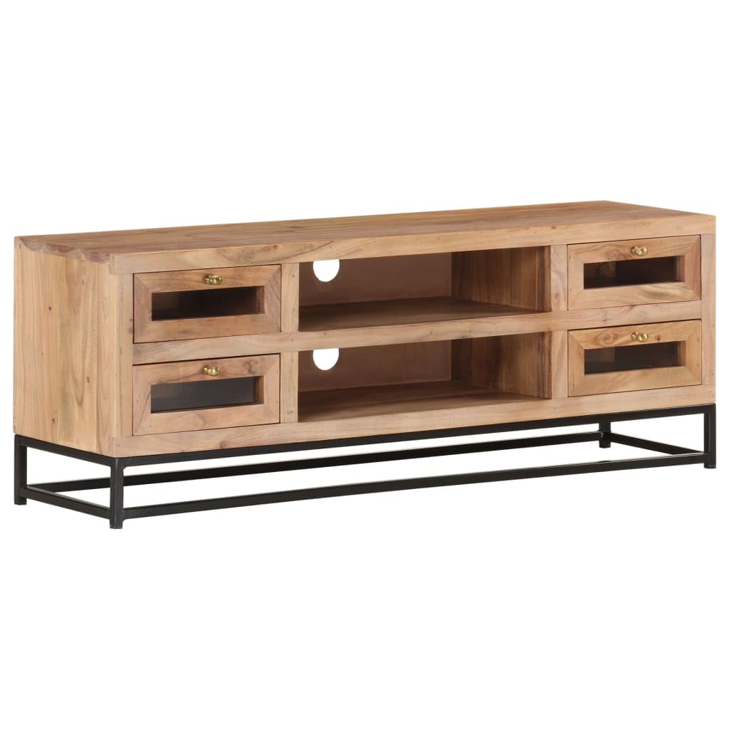 Industrial TV Stand with Drawers & Shelves - Solid Acacia Wood & Steel Base TV Cabinet 43.3