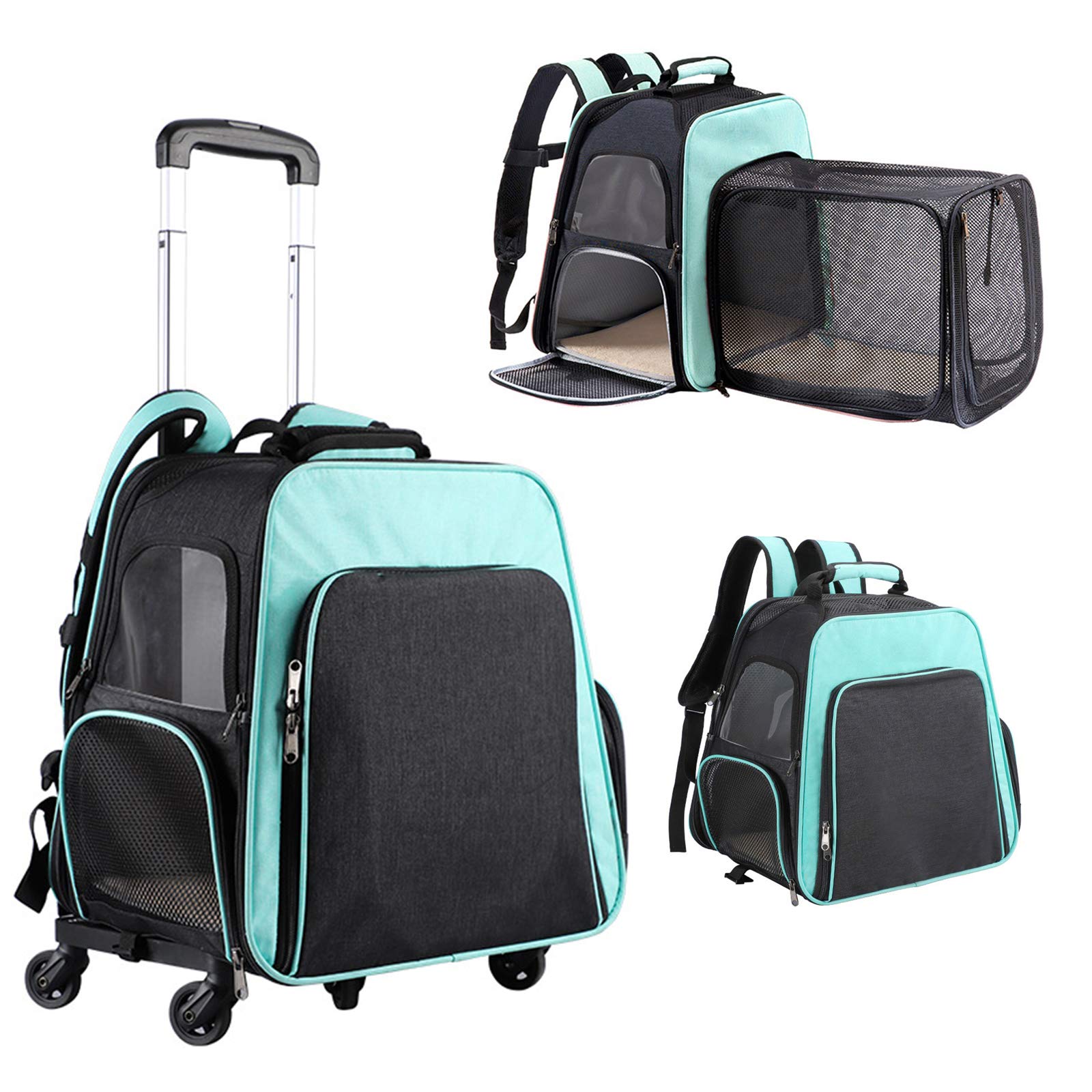 Expandable Wheeled Pet Carrier Backpack - Soft-Sided Rolling Travel Bag for Small Dogs, Cats & Hedgehogs | Hands-Free Design with Mesh Ventilation | Perfect for Hiking, Walking, Outdoor Adventures & Air Travel