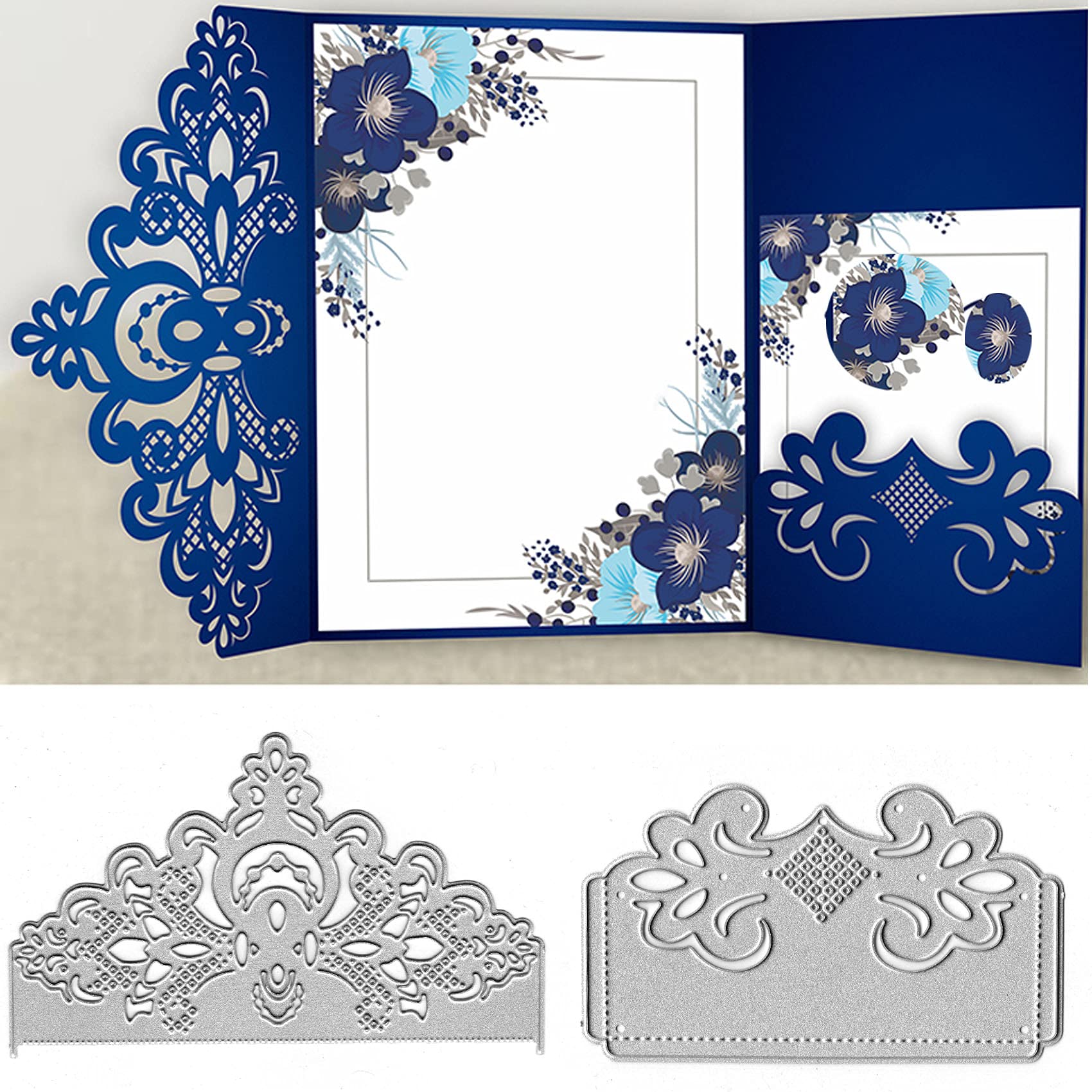 2pcs Lace Flower Metal Die Cuts - Wedding Greeting Card Frame Border Cutting Dies for DIY Scrapbooking, Photo Album, Decorative Embossing & Paper Crafting - Perfect for Handmade Cards, Invitations, and Scrapbook Embellishments