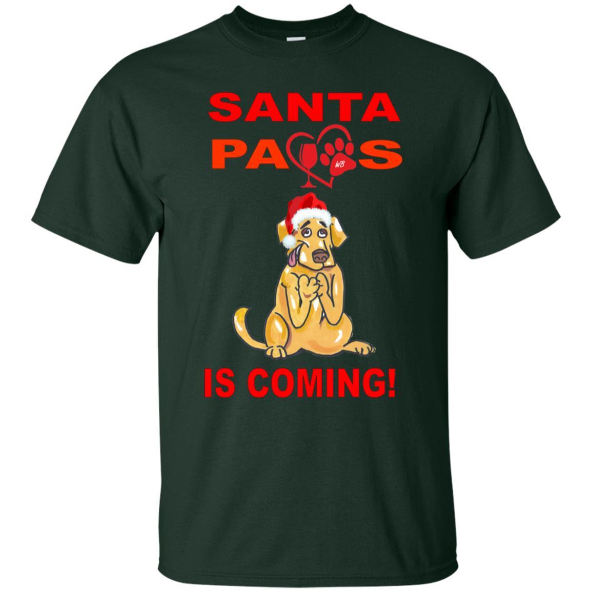 Santa Paws Is Coming Christmas Dog Lover T-Shirt - Ultra Soft Cotton Tee for Pet Owners - Funny Holiday Gift for Dog Moms & Dads - Perfect for Christmas Parties & Family Photos