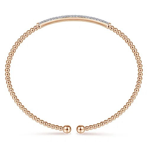 14K Rose Gold Bujukan Diamond Bar Split Bangle Bracelet for Women - Elegant Stackable Jewelry for Parties, Weddings & Everyday Wear