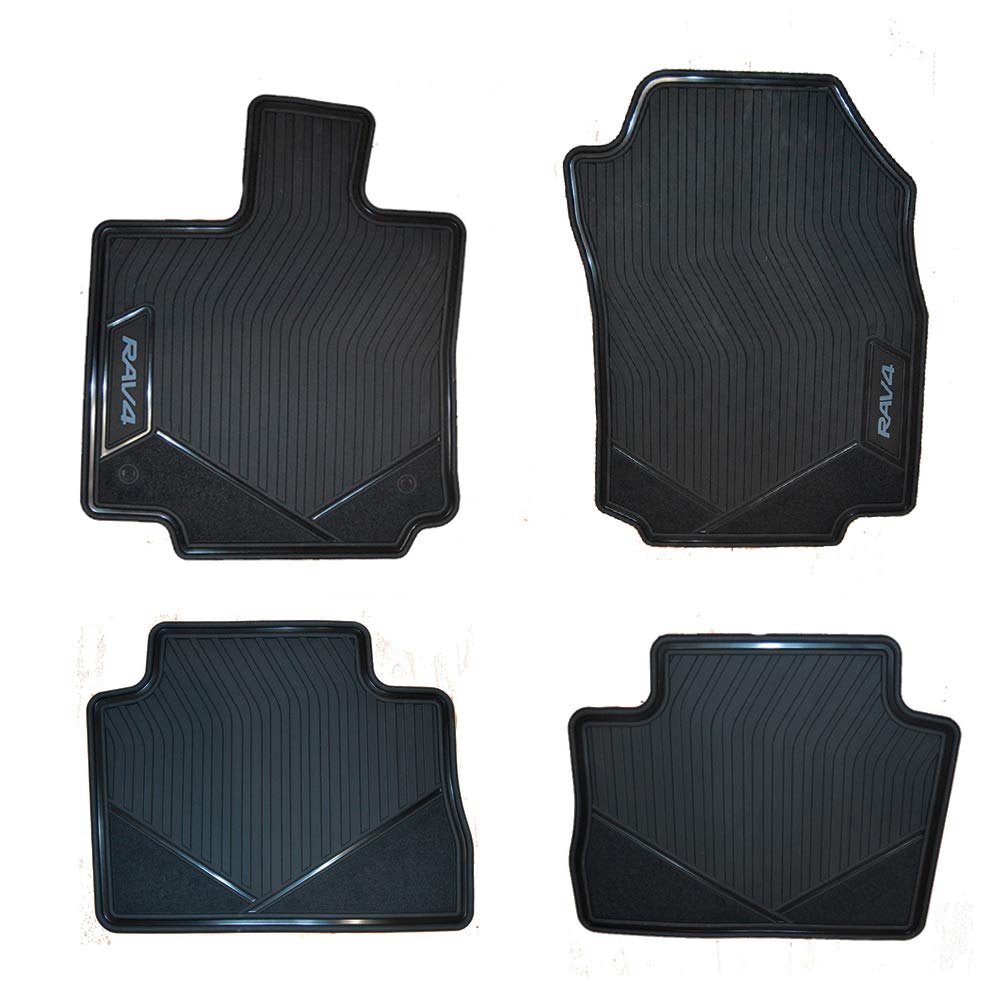 Premium All-Weather Floor Mats for Toyota RAV4 (2019-2024) - Durable, Non-Slip, Custom Fit Car Floor Liners - Perfect for Daily Commute, Road Trips & Outdoor Adventures - Black with Grey Lettering