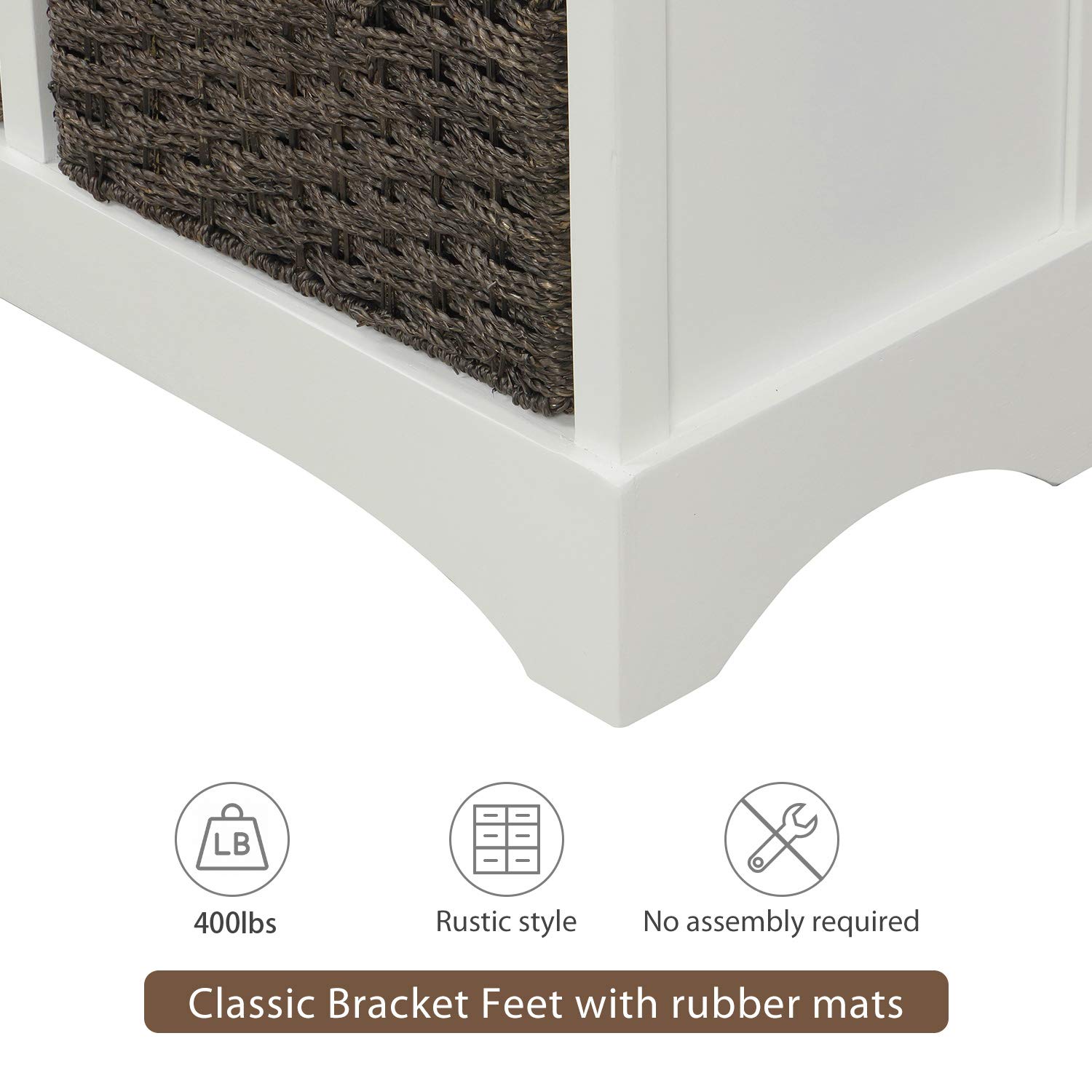 Vintage Storage Chest with Rattan Baskets - Kitchen & Living Room Organizer (White)