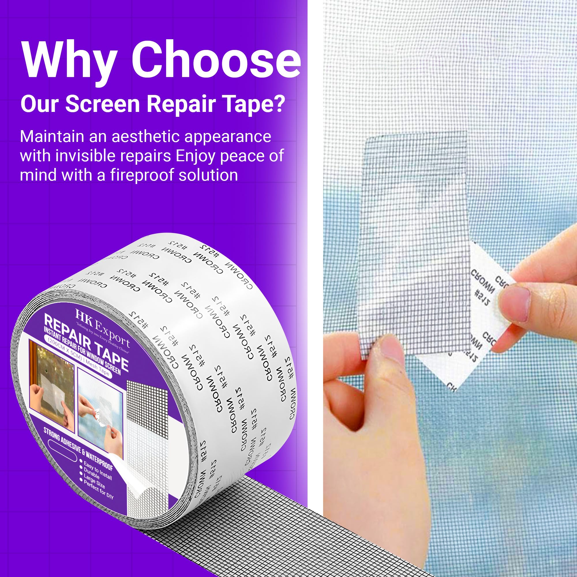 HKEXPORT Mosquito Net Repair Tape - Strong Adhesive & Waterproof Screen Patch for Window & Door Mesh Tears (Pack of 2) - Ideal for Home, RV, and Camping Screen Repairs