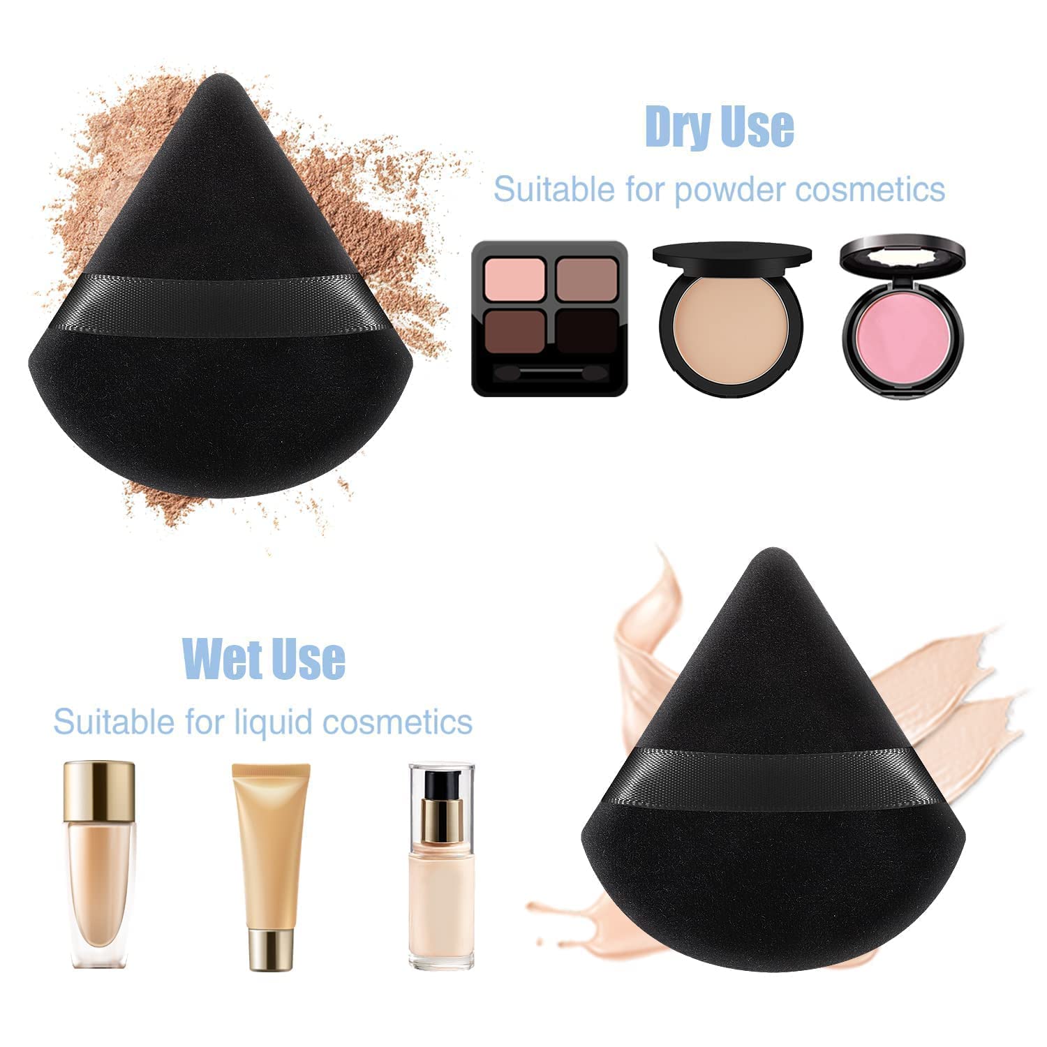 SNNP 2-Pack Triangle Makeup Sponge Puffs for Women - Soft Cotton Foundation Sponge for Loose & Body Powder, Wet/Dry Use - Perfect for Contouring, Under Eyes & Face Corners - Ideal for Professional Makeup & Everyday Beauty Routine