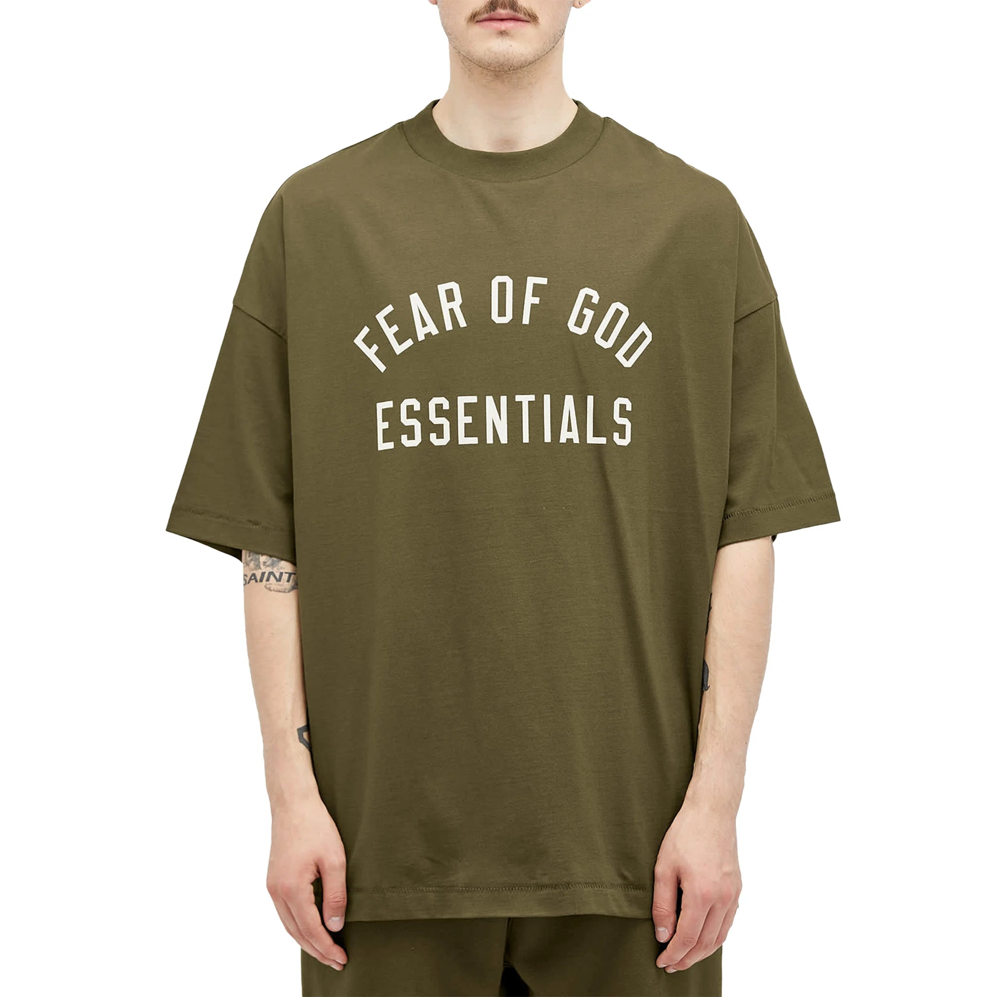 Fear Of God Essentials Jersey Crewneck Military T-Shirt | FW24 Collection | Casual Streetwear & Layering Staple for Men