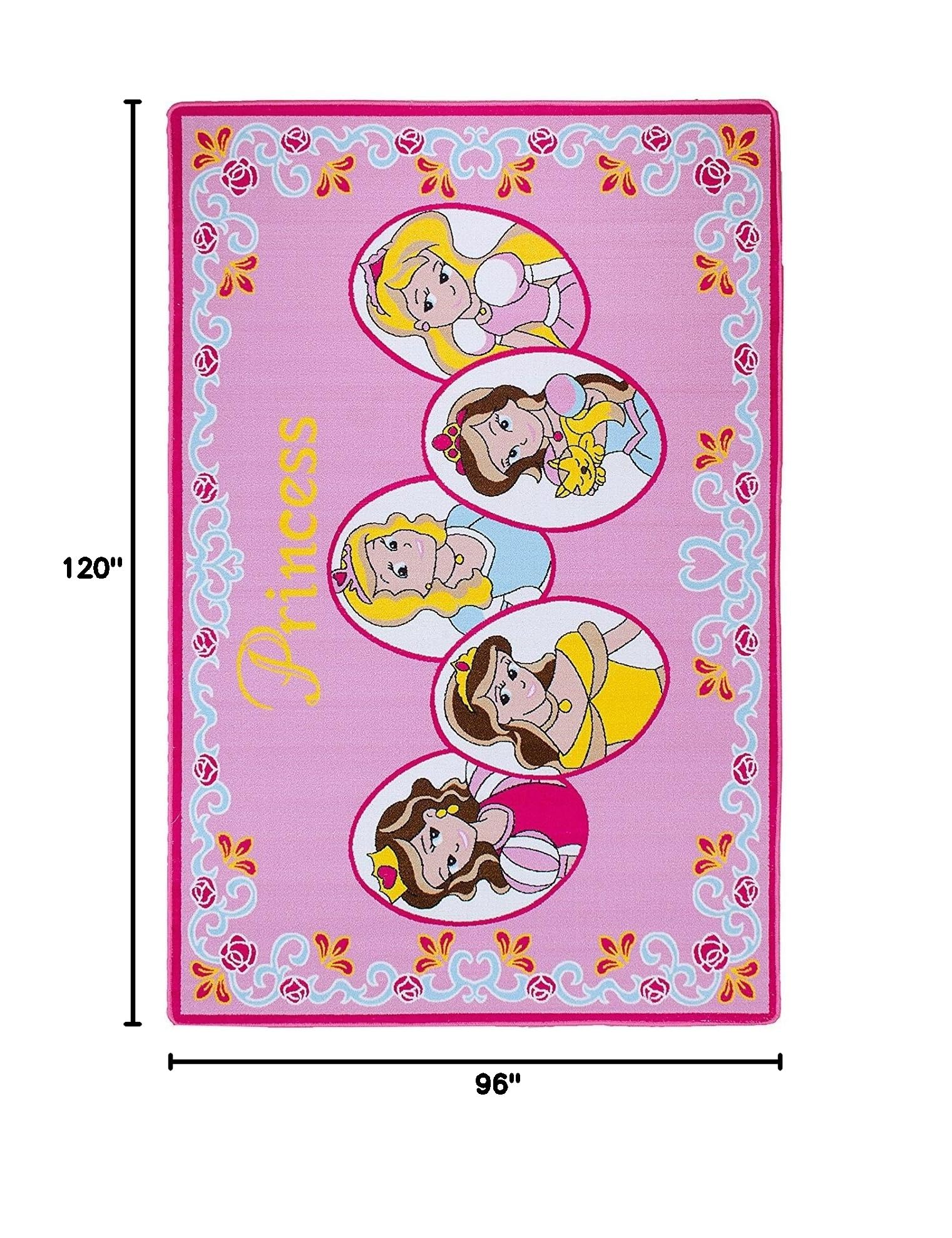 CR's Princess Tiara Crown Girls Bedroom Rug - Delicate Floral Kids Floor Carpet, Colorful Cartoon Design for Nursery & Playroom (8x10 Feet) - Perfect for Birthday Decor, Princess Themed Bedrooms & Play Areas