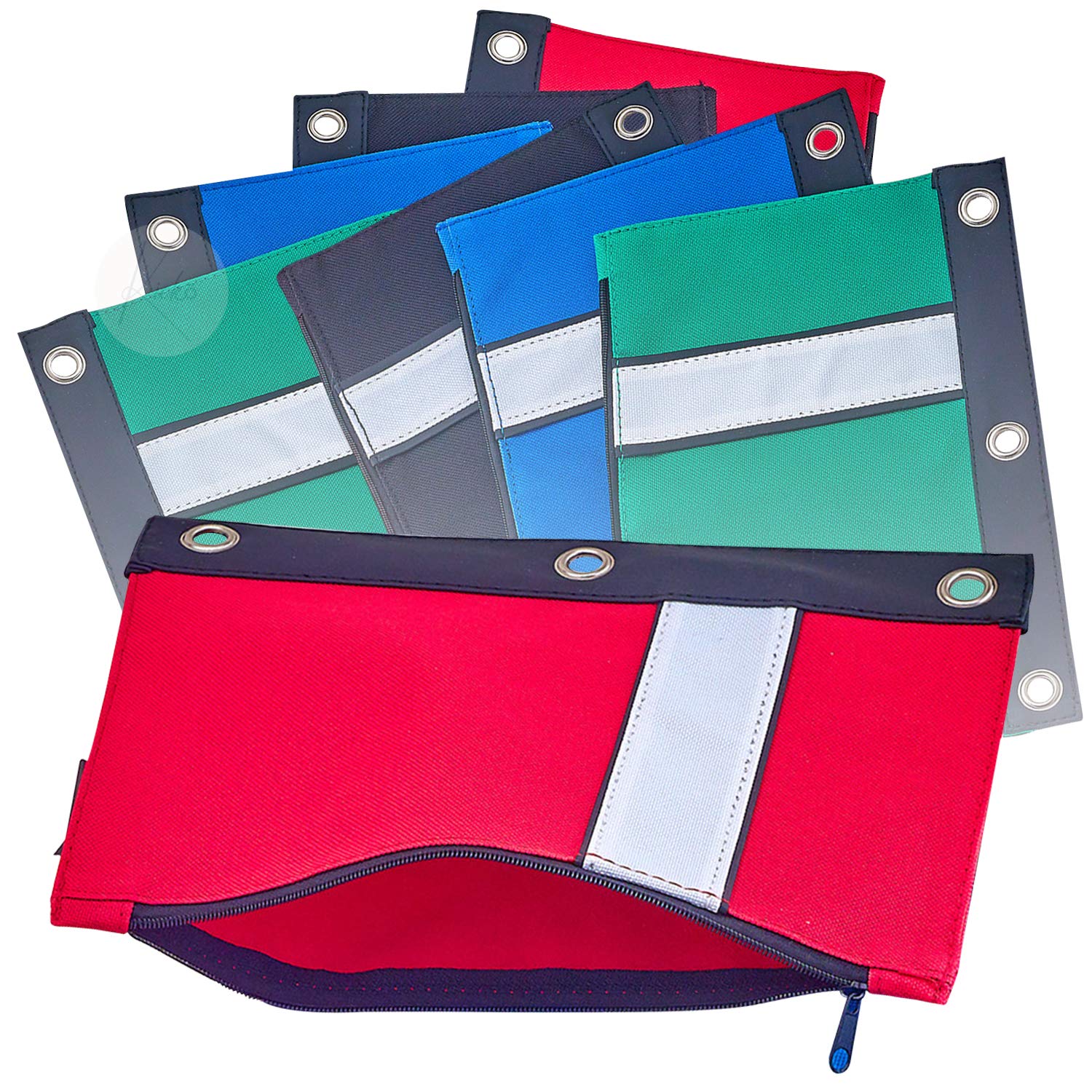 Kicko 3 Ring Binder Pencil Case - 8 Pack Heavy Duty School & Office Supplies - Durable Pouch for Pens, Pencils & Stationery - Perfect for Students, Teachers & Organizing Work Essentials