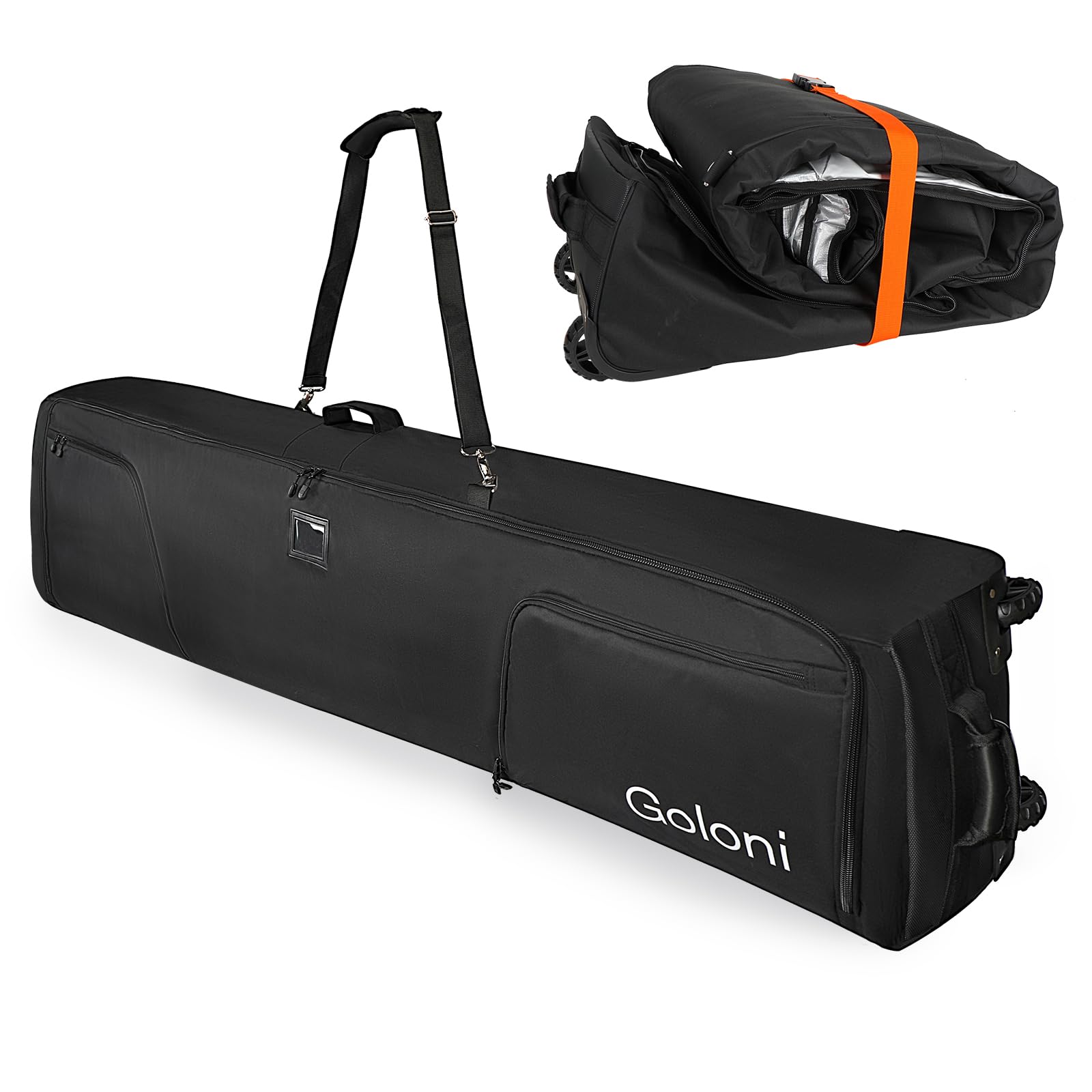 **Goloni Wheeled Ski Bag for Air Travel - Padded Snowboard Bag with 600D Waterproof Fabric, Foldable Design Fits 2 Pairs of Skis - Perfect for Winter Sports & Airplane Travel**