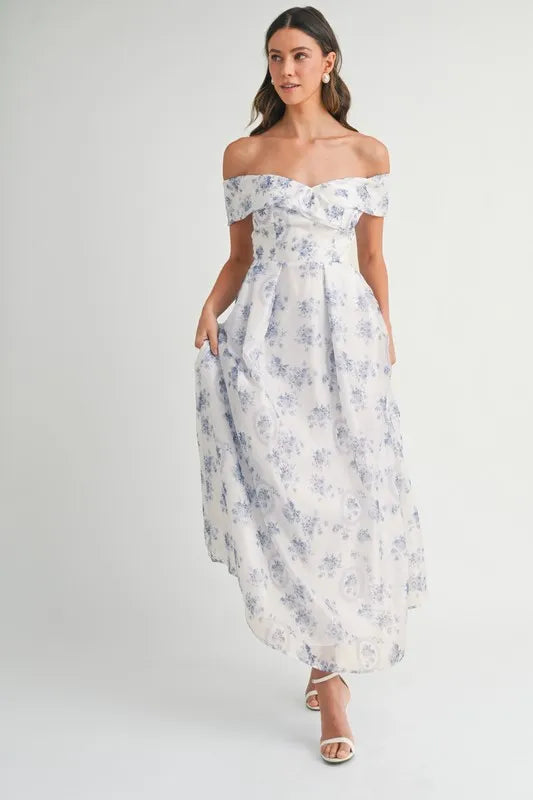 Floral Print Off Shoulder Maxi Summer Dress - Women's Boho Beach Dress for Vacation, Party & Outdoor Events