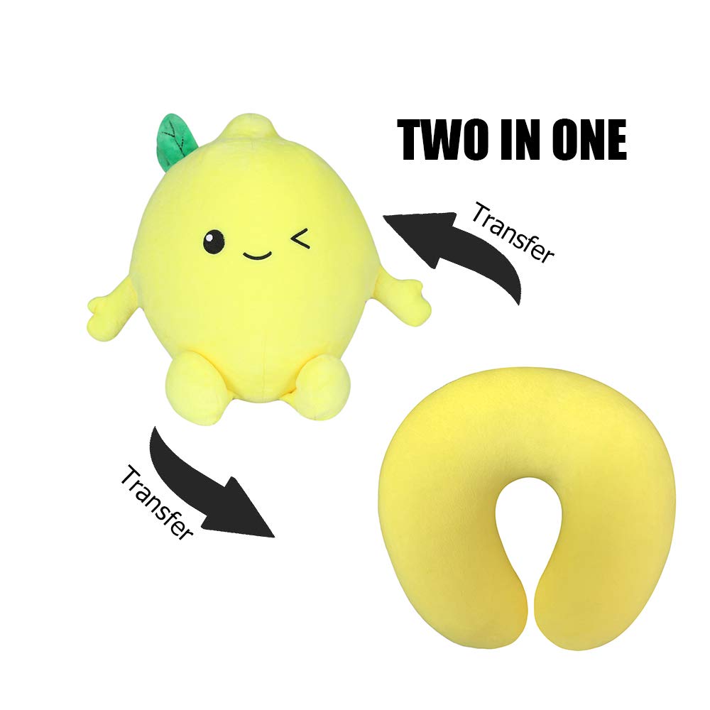 Comfortable & Washable Travel Neck Pillow for Airplane, Office & Car - Cute Lemon Design - Perfect for Long Flights, Work Breaks & Road Trips