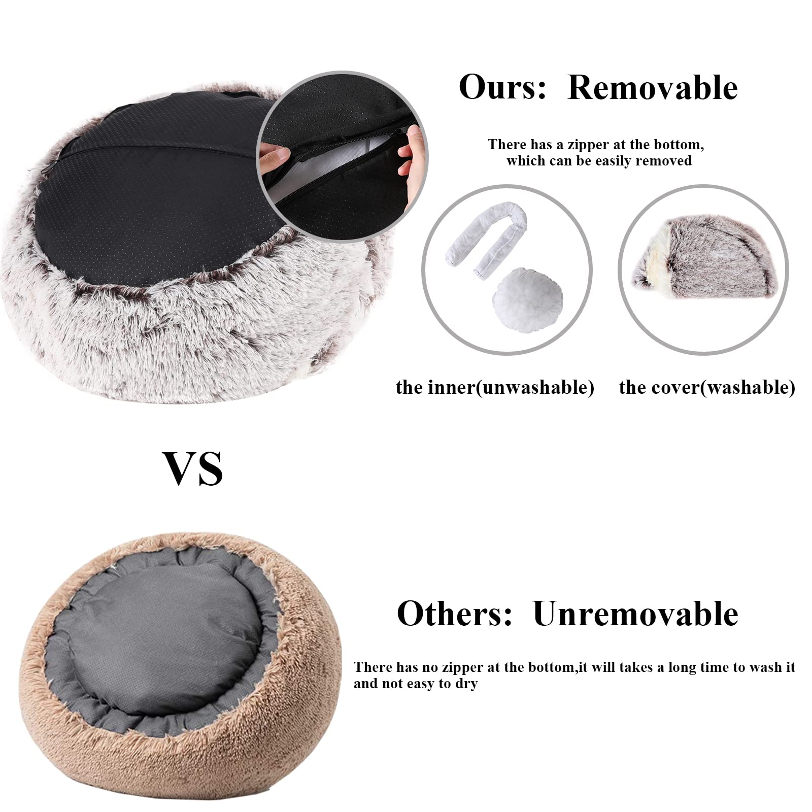 Calming Dog Bed & Cat Cave with Removable Hooded Cover - Washable Round Pet Bed for Small to Medium Pets (15-25 lbs) - Anti-Slip Faux Fur Fluffy Bed for Better Sleep - Perfect for Anxiety Relief & Cozy Napping (20
