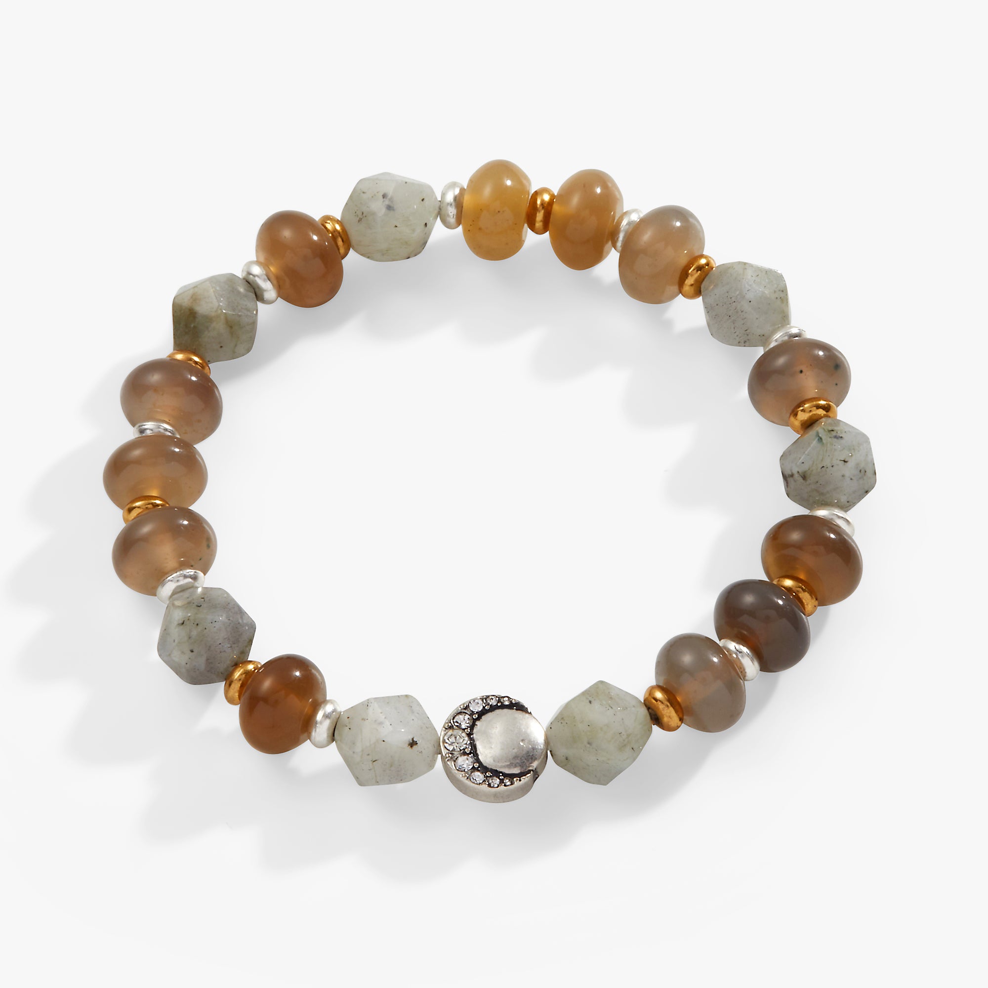 Gray Agate and Labradorite Stretch Beaded Bracelet for Women - Healing Crystal Jewelry for Meditation, Yoga & Positive Energy