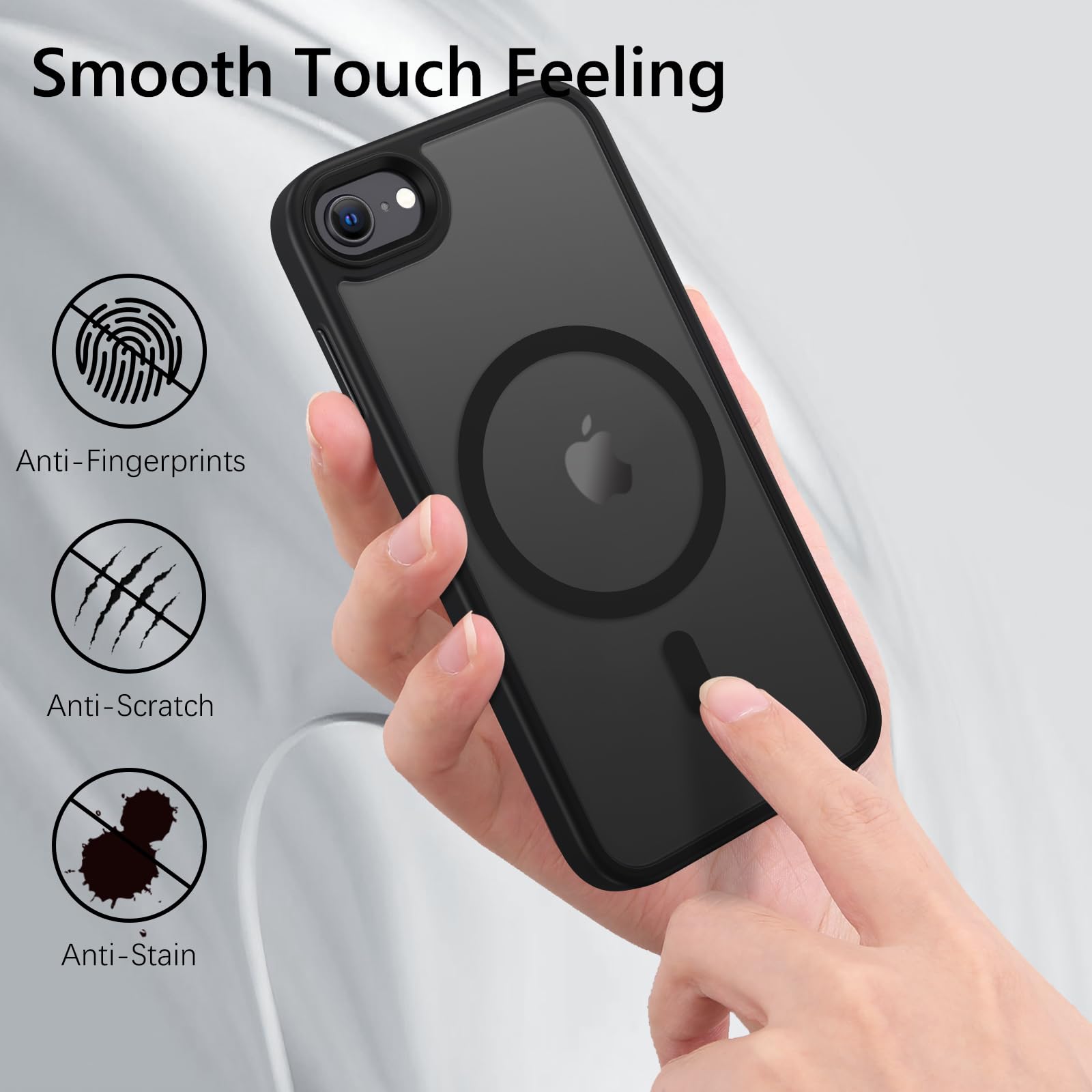 Magnetic iPhone SE Case (2020/2022) & iPhone 8/7 Case - Magsafe Compatible, Translucent Matte Finish, Anti-Scratch Protection - Perfect for Everyday Use, Commuting & Wireless Charging - Black
